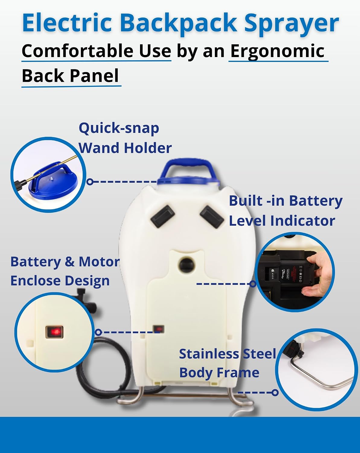 Sprayers Plus 105ex Backpack Sprayer 4 Gallon Battery Powered, 20V Lithium Battery, Chemcial Resistant Viton Seals Brass Wand