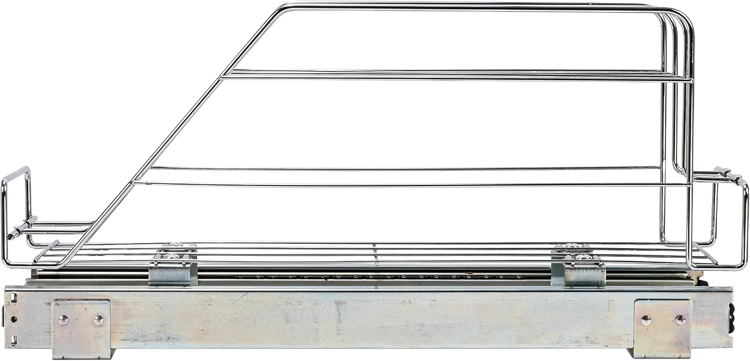 Household Essentials Glidez 2‑Tier Multipurpose Chrome‑Plated Steel Pull‑Out/Slide‑Out Under Cabinet Organizer, Chrome Finish