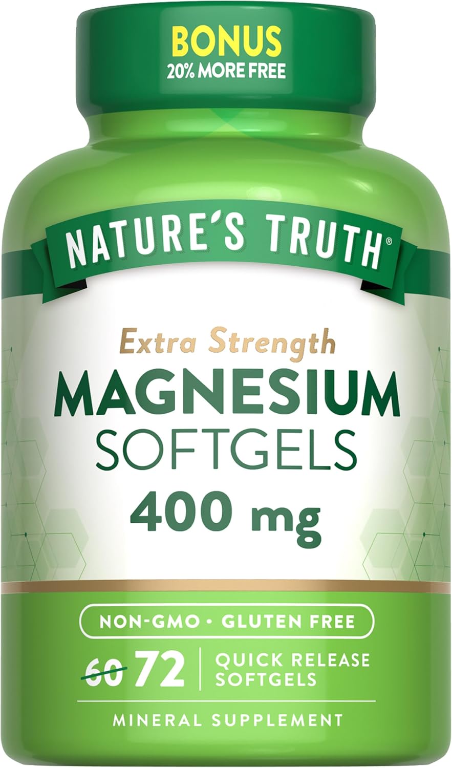Nature's Truth Magnesium | 400mg | 72 Softgels | Value Size | Extra Strength | from Magnesium Oxide | Non-GMO and Gluten Free Supplement | Extra