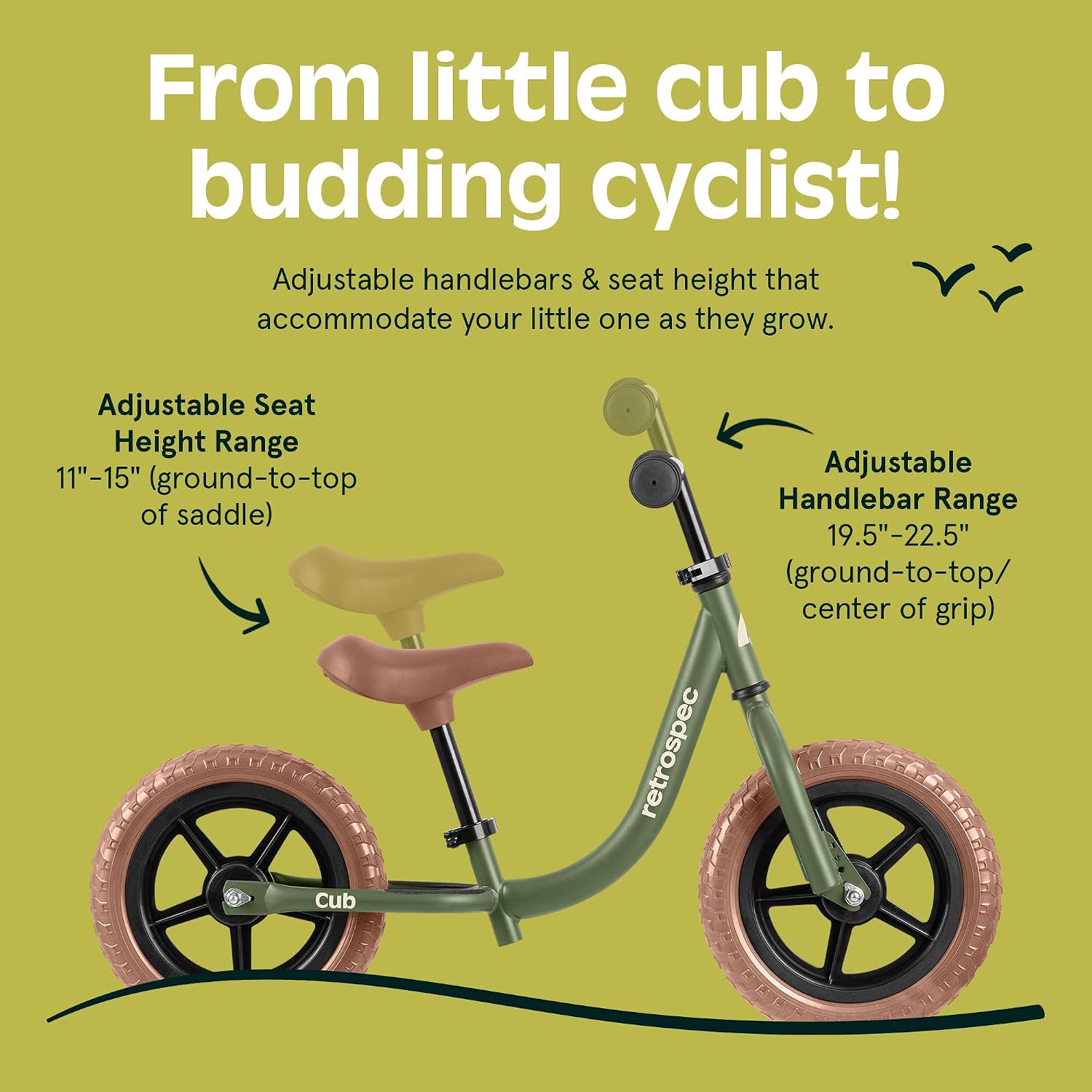 Retrospec Cub Toddler Balance Bike for Ages 18 Months - 3 Years - 12in No-Pedal Beginner Bicycle with Adjustable Seat