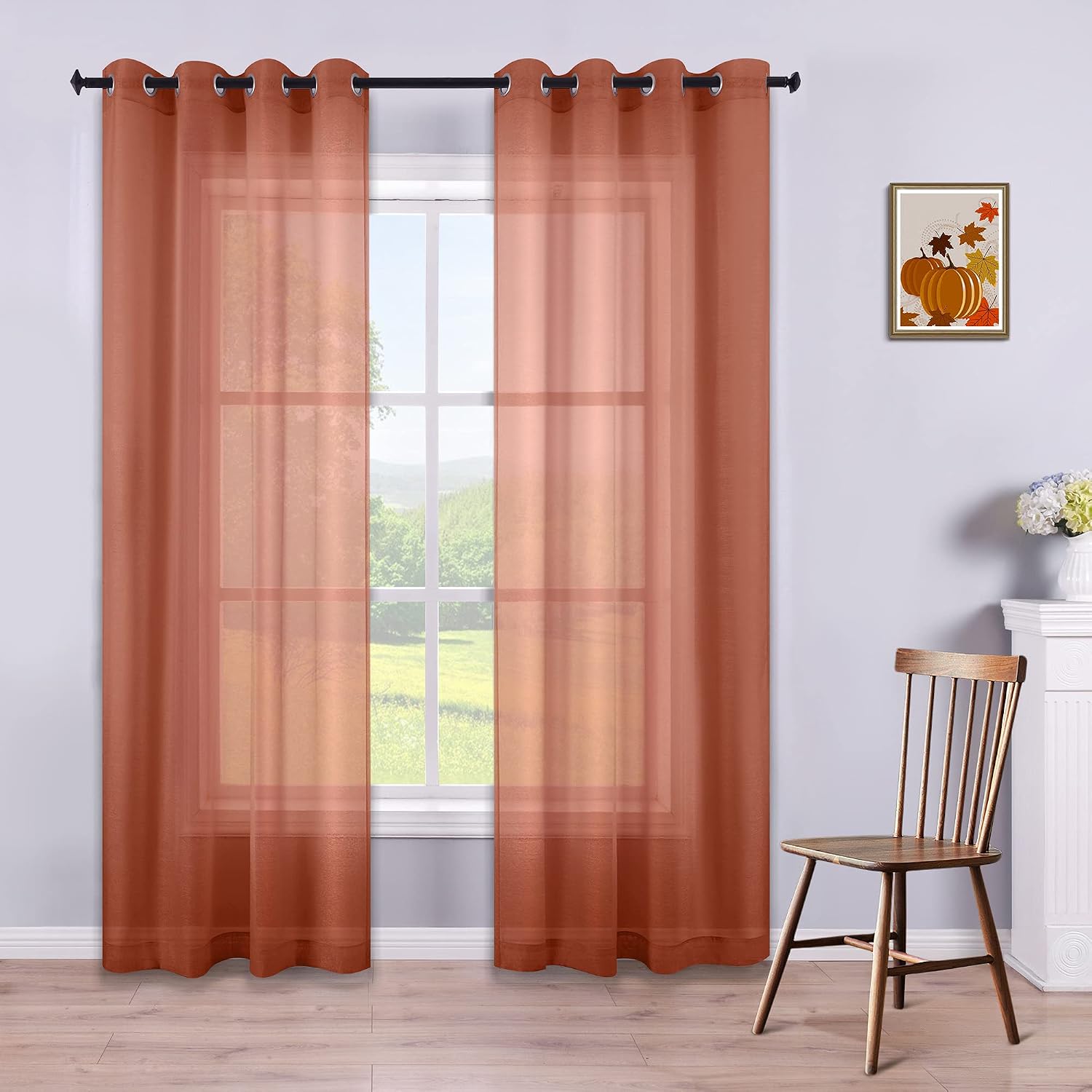 KOUFALL White Sheer Curtains 72 Inches Long for Bedroom Set of 2 Panels Grommet Faux Linen Window Voile Semi Baisc Decorative Sheer Curtains for