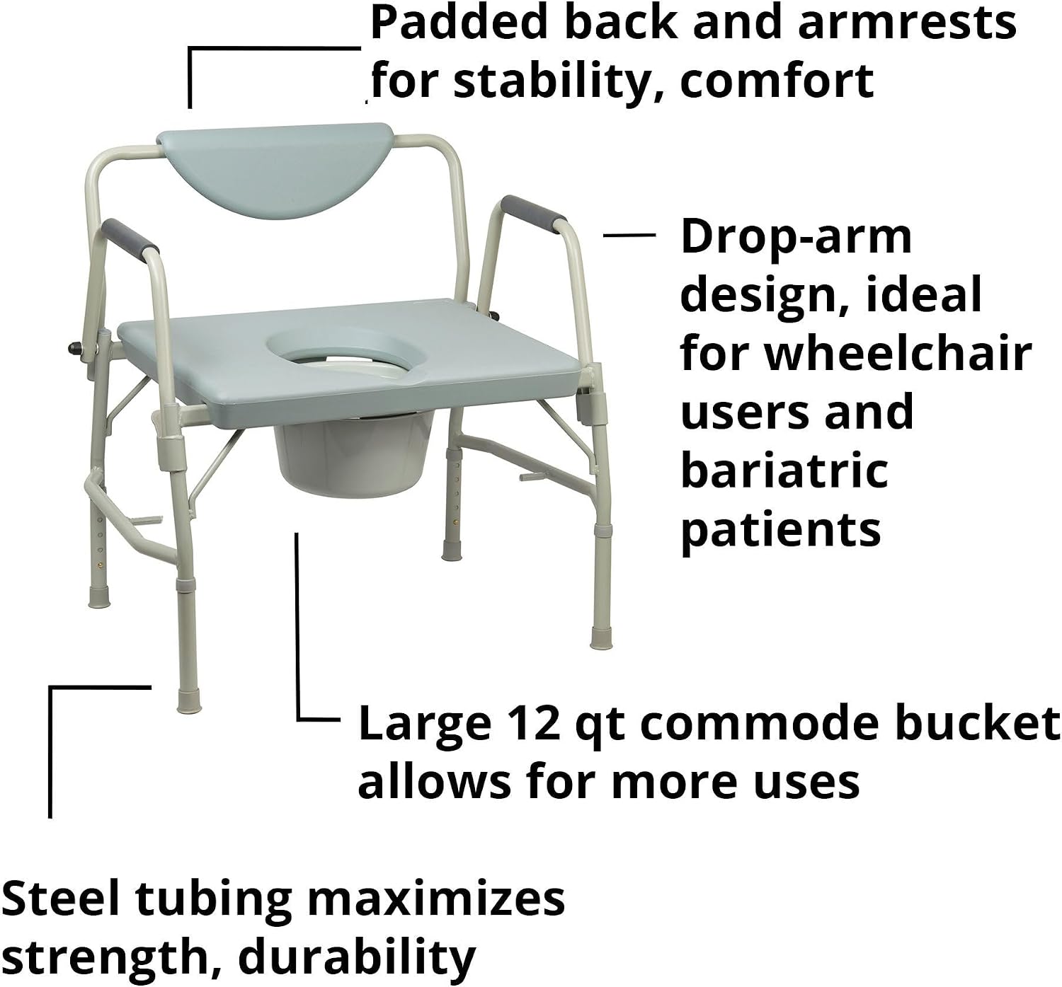 McKesson Heavy-Duty Bariatric Commode Chair with 12 qt, 23 1/4 in, 1 ct | Seat Width