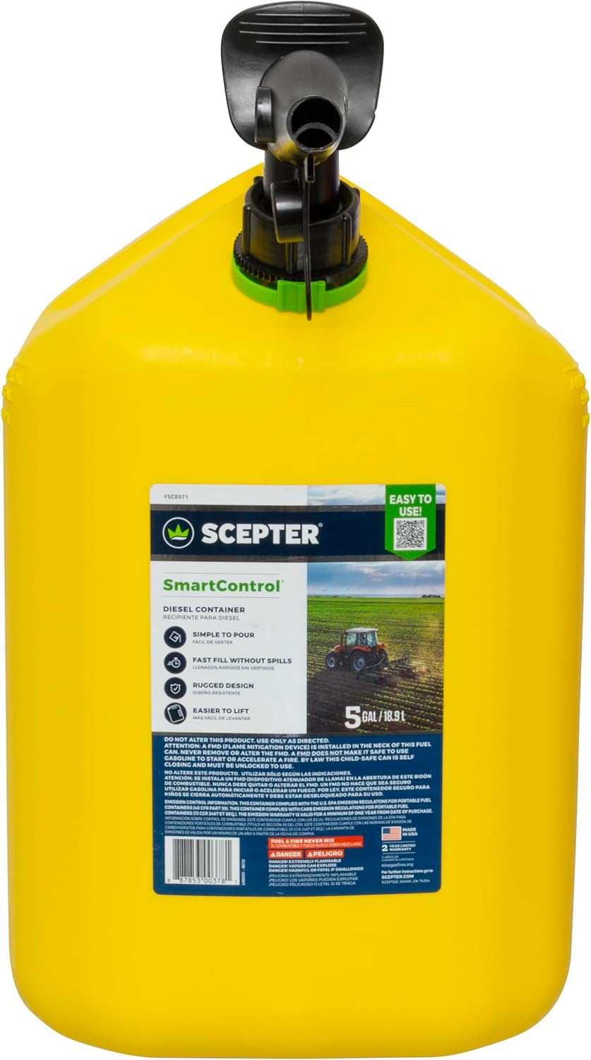 Scepter 1 Gal Gas Can, Spill Proof SmartControl Spout, Spout Extender, Red