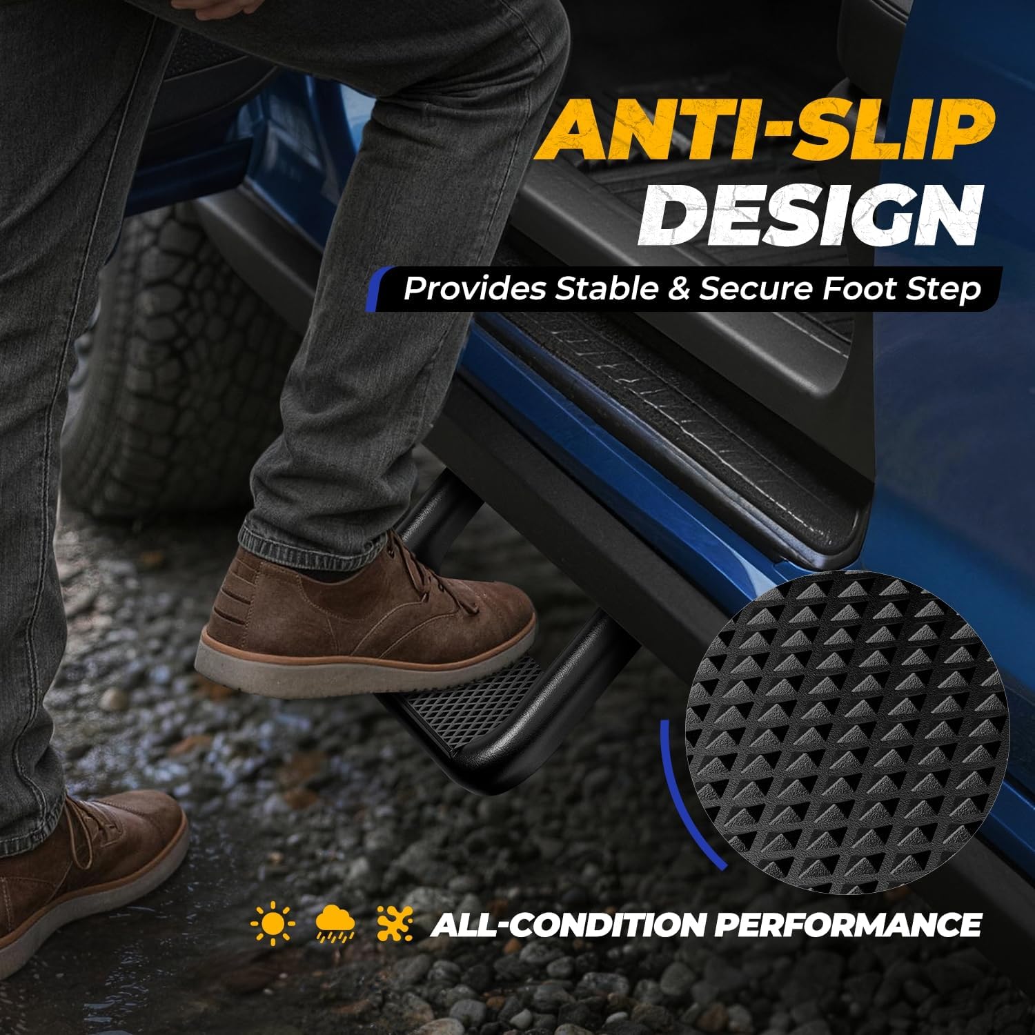 Auto Dynasty 1 Inch Universal Side Step with Mounting Brackets | Aluminum Step Rails Side Hoop Steps for Pickups & Trucks, Black Powder Coated