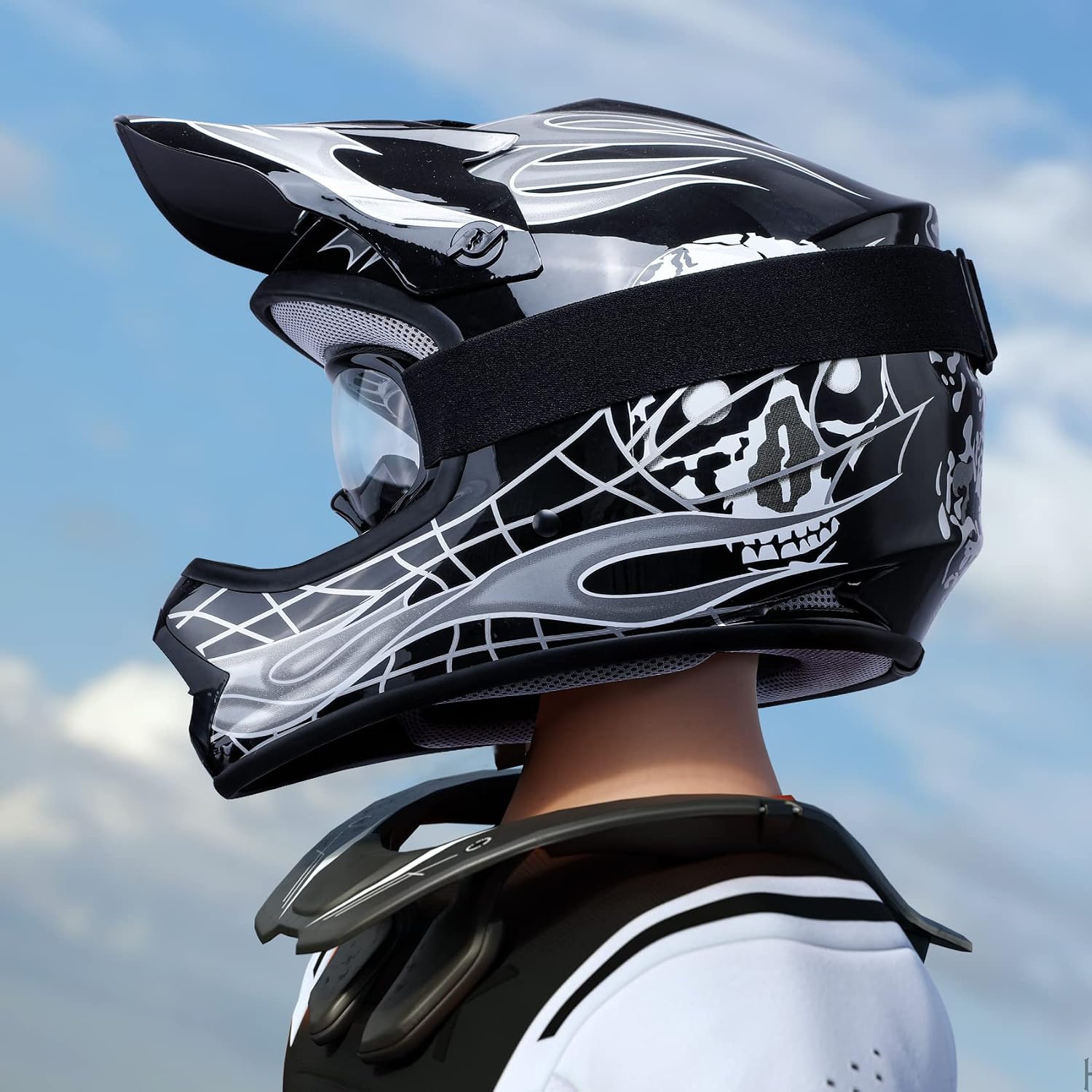 SLMOTO ATV Helmets for Kids Youth DOT Motocross Offroad Street Helmet Motorcycle Blue Helmet Dirt Bike Motocross Helmet+Goggles+Gloves