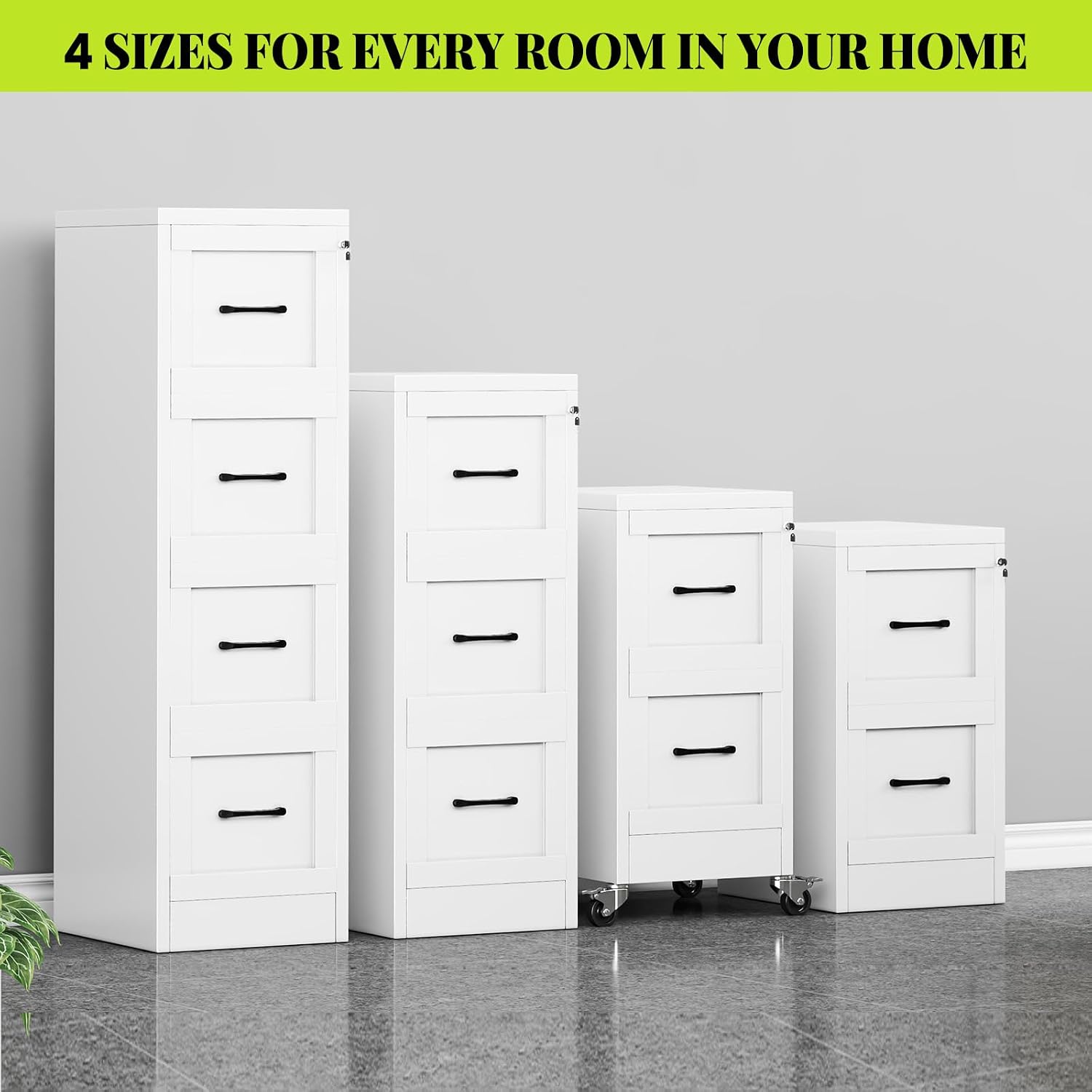 3 Drawer File Cabinet, Office Mobile Filing Cabinet, Printer Stand | All-in-One Office Storage, 3 Storage Drawers, 2 Adjustable Shelves, Lockable Cabinet, 4 Casters, 46.5-Inch Top