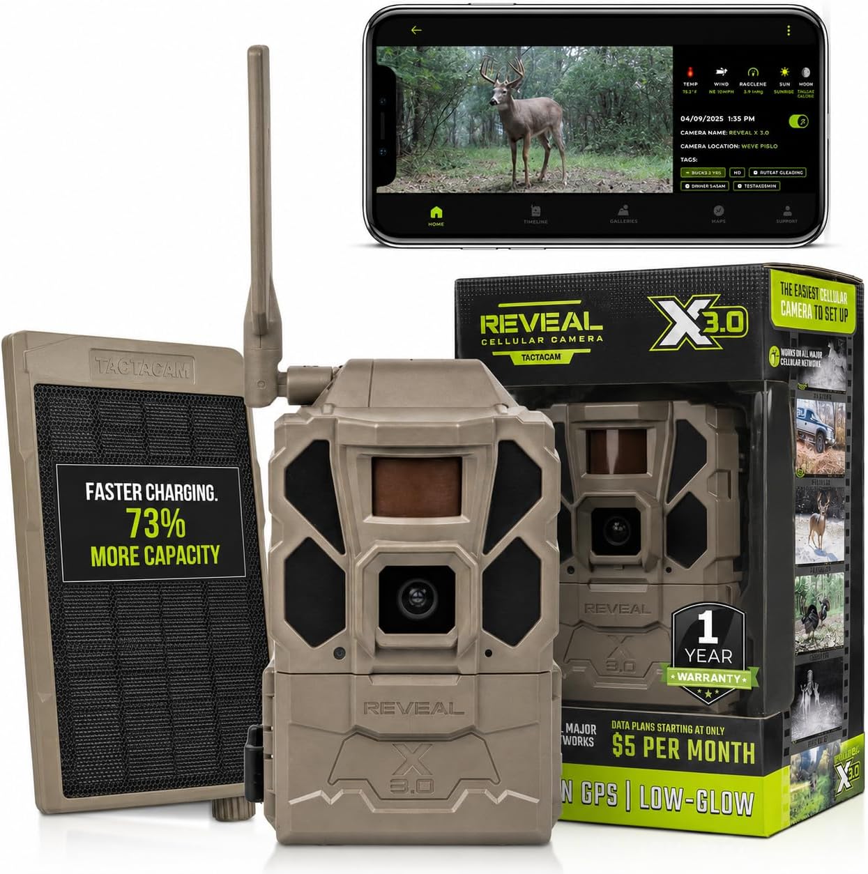 TACTACAM Reveal X 3.0 Cellular Trail Camera Reveal Solar Panel | Night Vision, 4K photo, 1080p video, auto-connect multi-carrier LTE