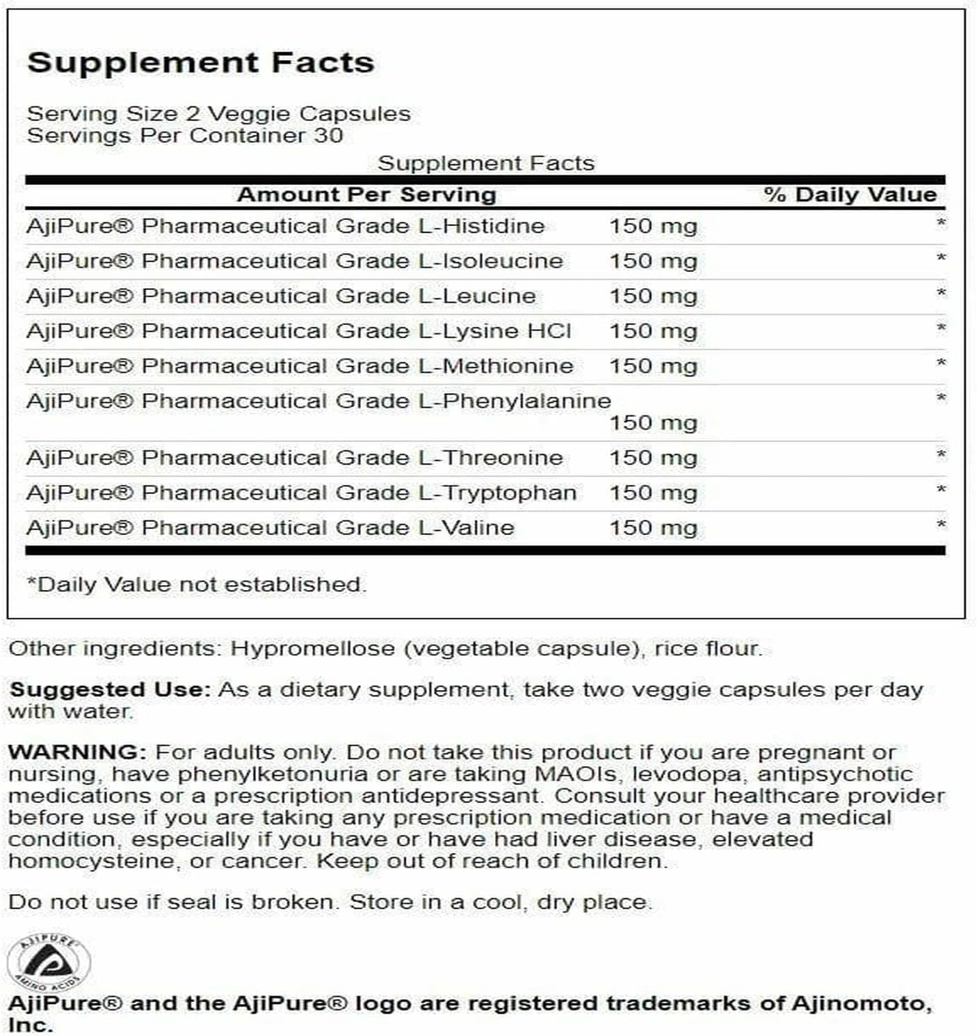 Swanson AjiPure 9 Essential Amino Acid Formula, 60 Veg Capsules | Comprehensive Formula with All 9 Essential Amino Acids for Peak Fitness Support, Promotes Muscle Health and Recovery