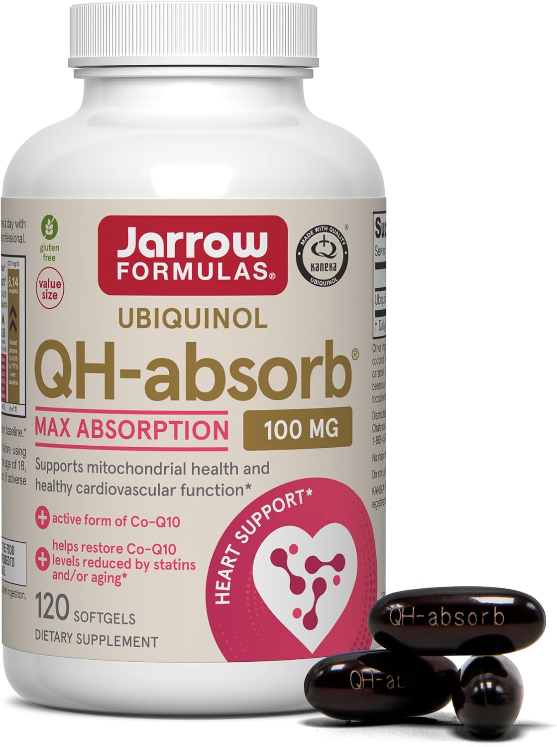 Jarrow QH-Absorb Ubiquinol 100mg CoQ10, Heart Health, 120 Softgels | High Absorption, Supports Mitochondrial Energy Production & Healthy Cardiovascular Function, Dietary Supplement