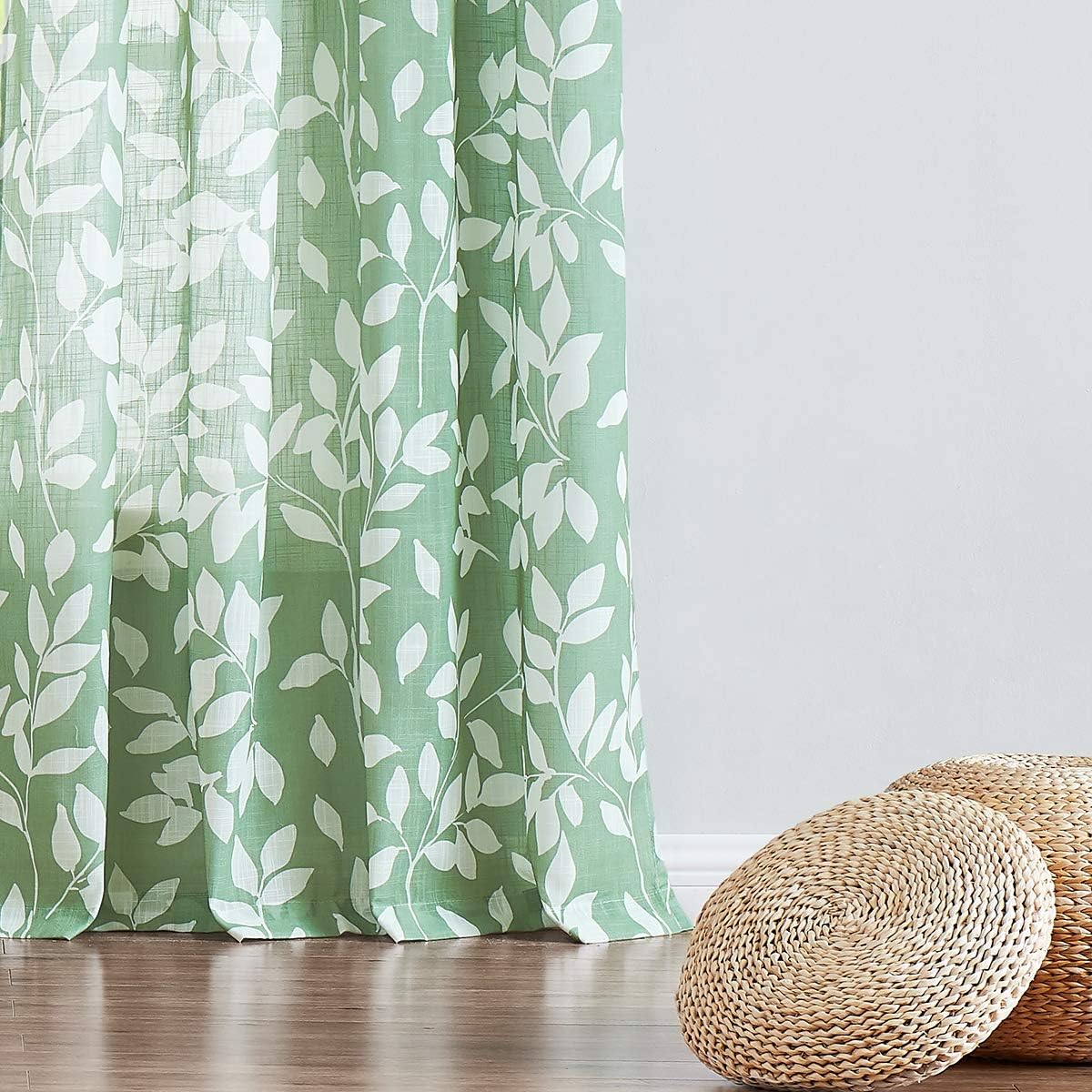 Leaf Semi Sheer Curtains for Bedroom Living Room 52x72" Taupe White Print 2