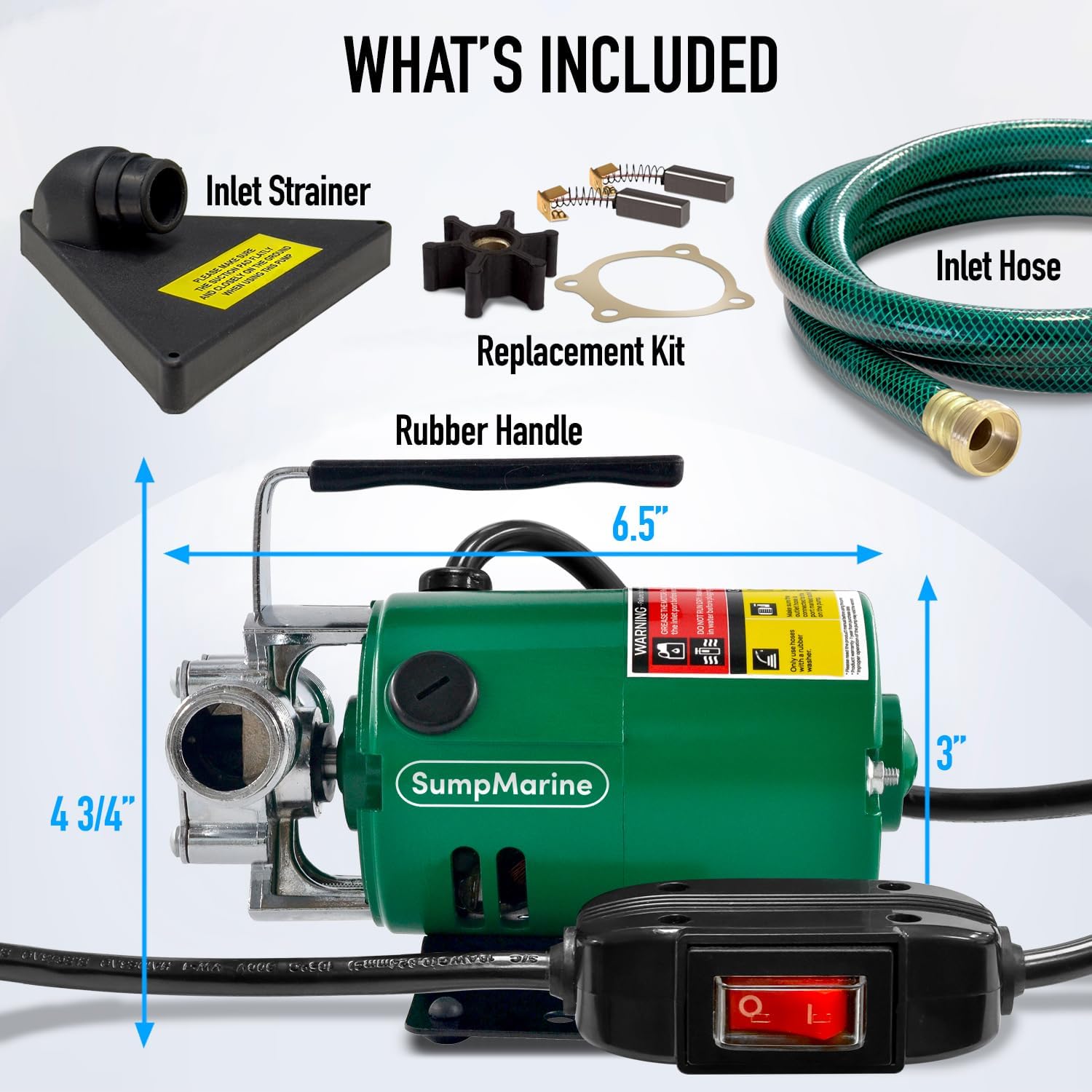 SumpMarine Water Transfer Pump, 115V 330 Gallon Per Hour - Portable Electric Pump with 6' Hose Kit, Remove Water From Pools, Rain Barrel, Aquariums