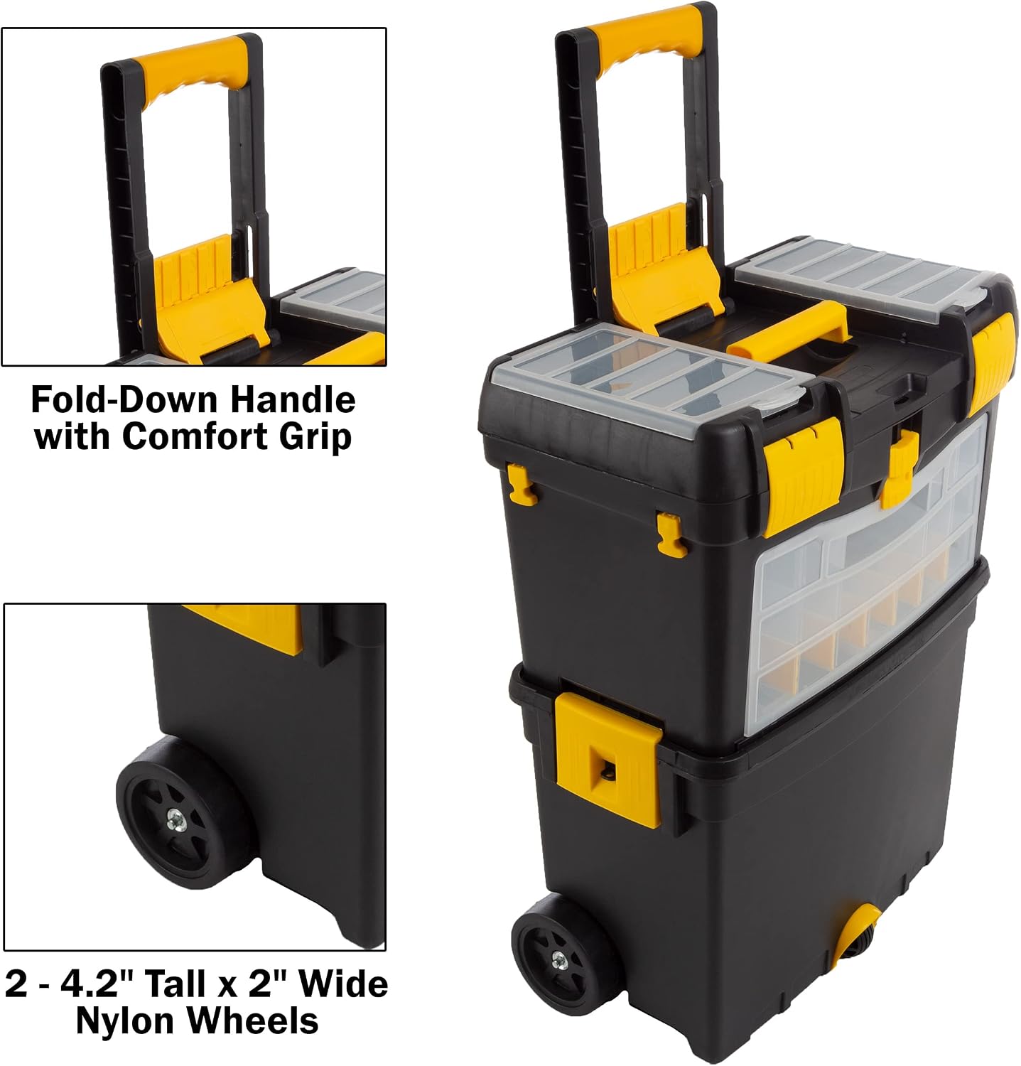 Rolling Tool Box with Wheels, Foldable Comfort Handle, and Removable Top – Toolbox Organizers and Storage by Stalwart