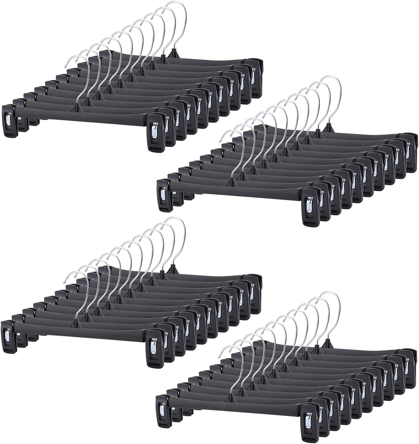 Tosnail 40 Pack 12 Inch Plastic Skirt Pants Clothes Hangers with Non-Slip Big Clips and Swivel Hook - Black
