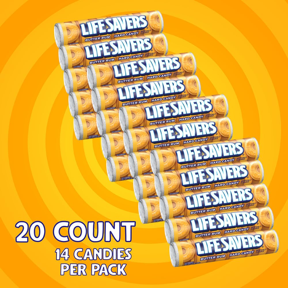 LIFE SAVERS Butter Rum Hard Candy Bulk, 1.14 ounce (20 Single Packs) | Buttery rum hard candy in single packs, easy to share at the desk, on commutes, road trips or in a candy bowl at game night