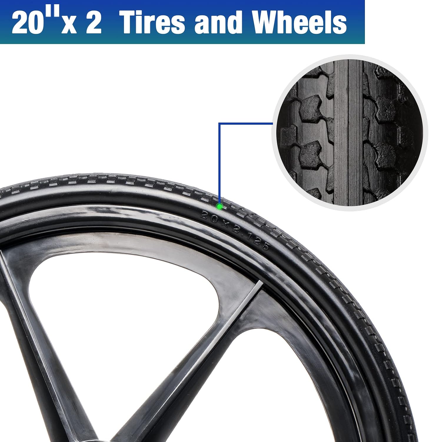 20" Flat Free Wheelbarrow Tires with 4Pcs 5/8" Bearing, Pu Flat Free Wheels Compatible with 2.44" Centered Hub for rubber-maid Garden Carts
