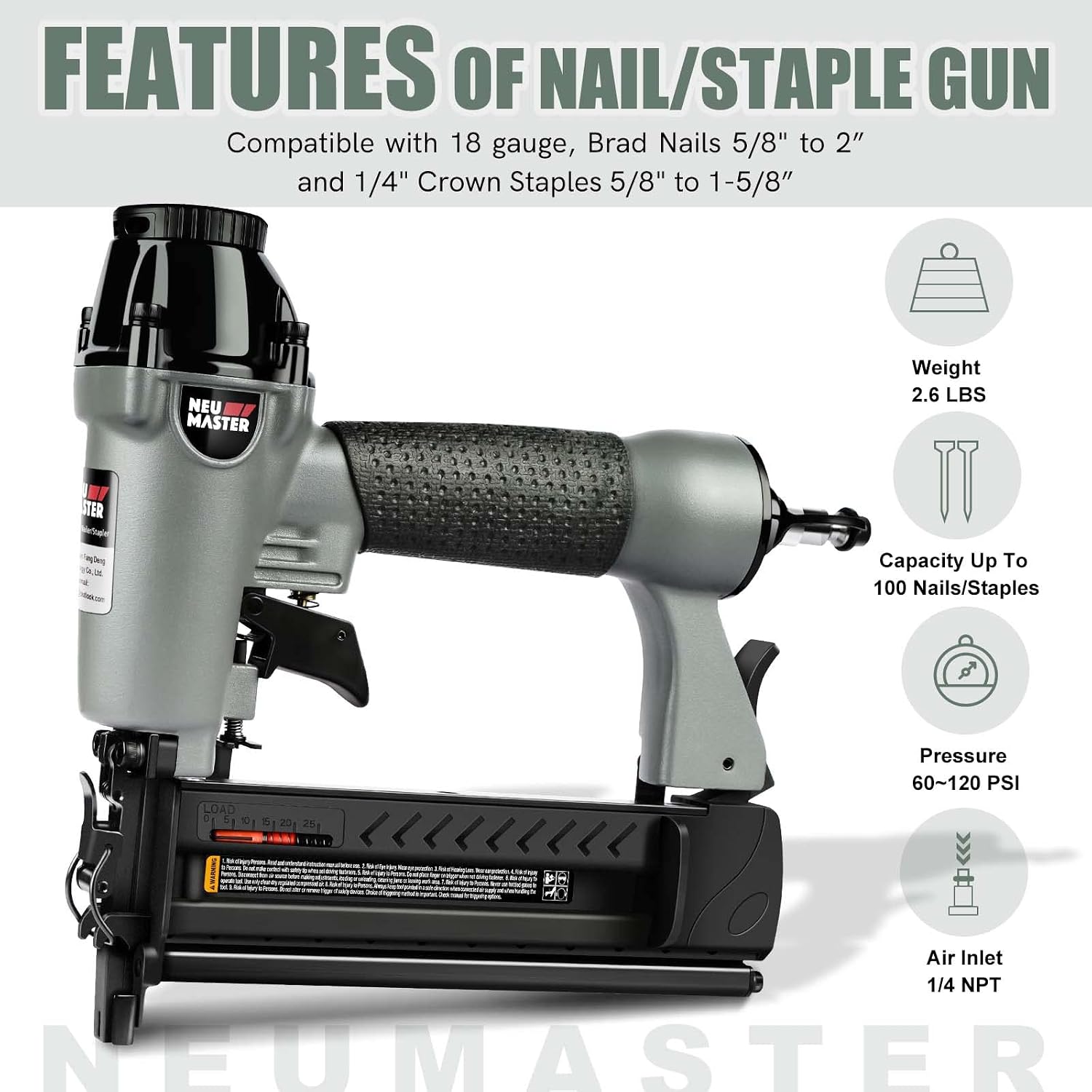 NEU Master Nail Gun, 2 in 1 Pneumatic Brad Nailer/Staple Gun