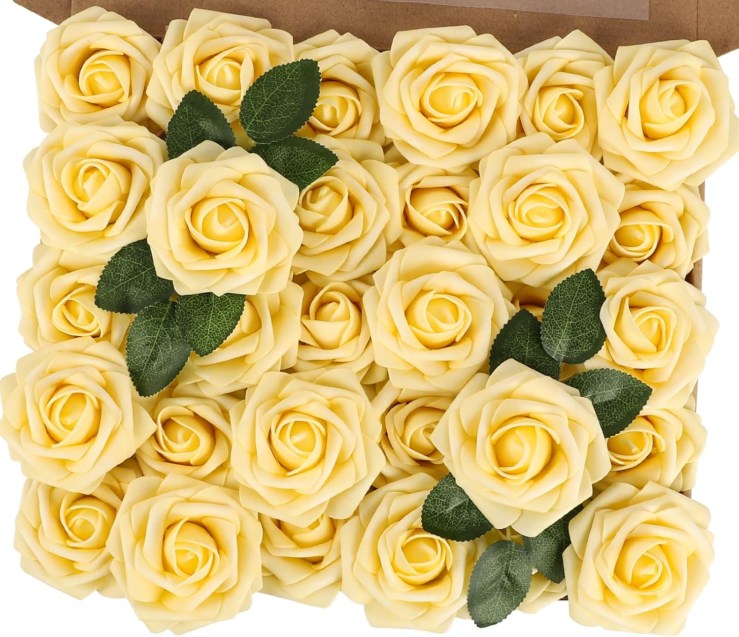 30PCS Yellow Artificial Flowers, Real Touch Fake Roses for Fall Decorations