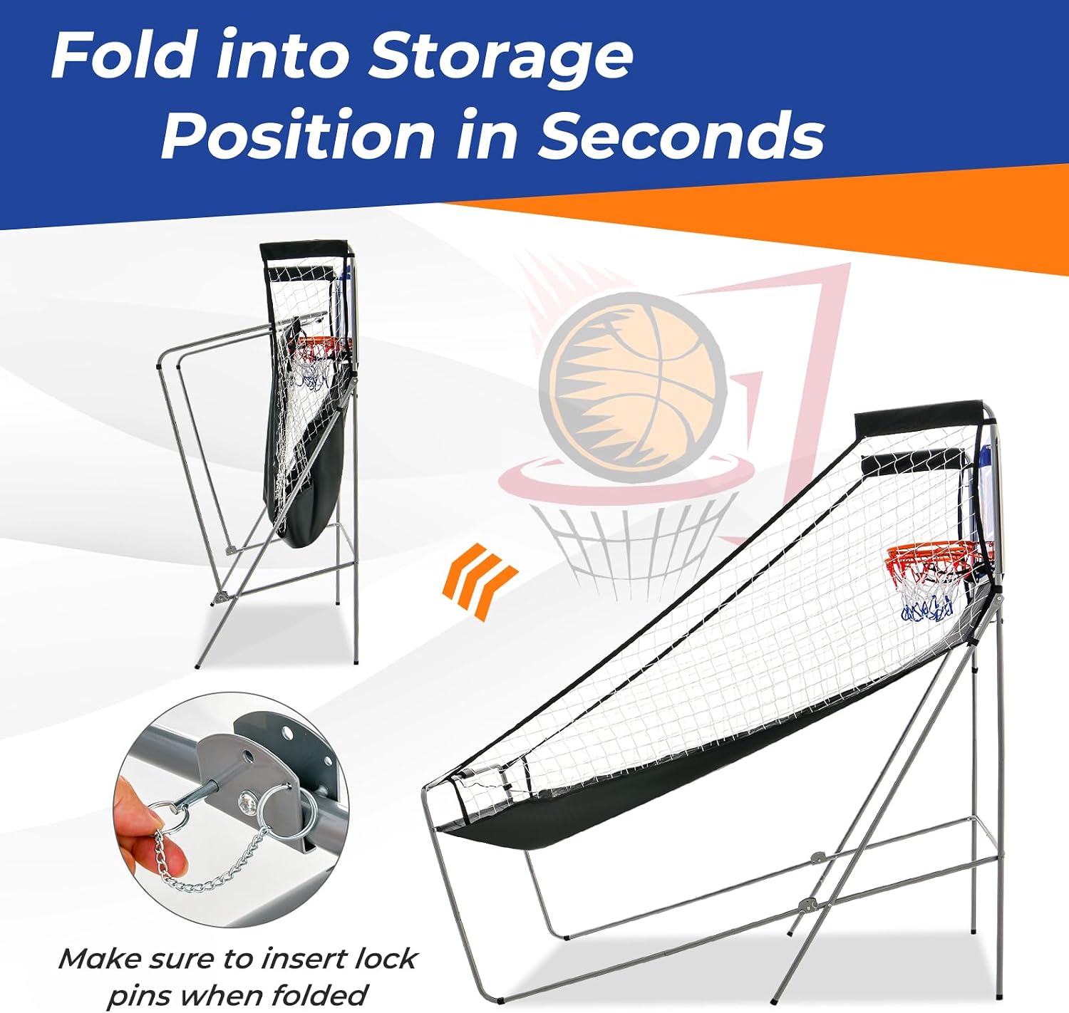 GYMAX Arcade Basketball Game Indoor Foldable with 8 Game Modes, Arcade Sound, 4 Balls and Inflation Pump, Electronic Basketball Games for All Ages Home