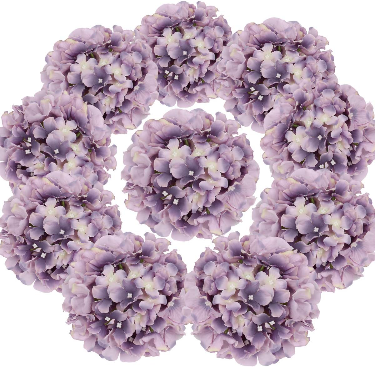 Silk Hydrangea Heads Artificial Flowers Heads with Stems for Home Wedding Decor,Pack of 10 (White)