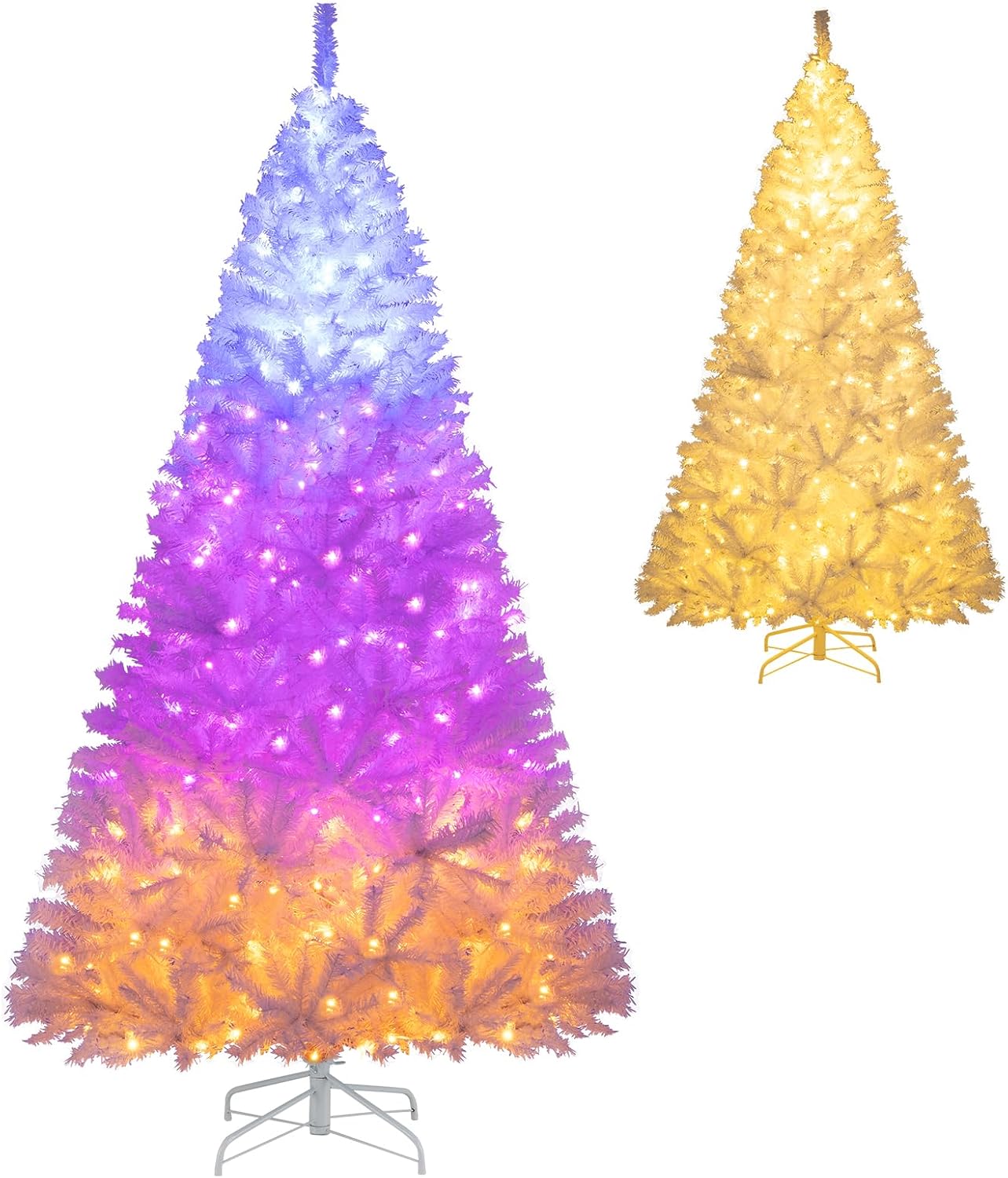 Goplus 7.5ft Pre-Lit Artificial Christmas Tree, Premium PVC Snow Flocked Hinged Pine Tree with Metal Stand and LED Lights