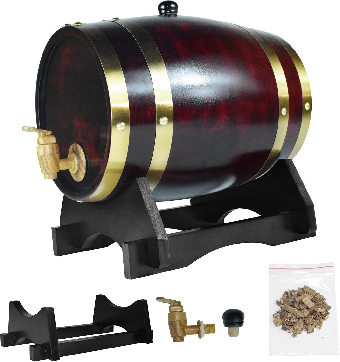 1.5L Whiskey Barrel Dispenser Oak Aging Barrels Home Whiskey Barrel Decanter for Wine, Spirits, Beer, and Liquor (Red Wine)