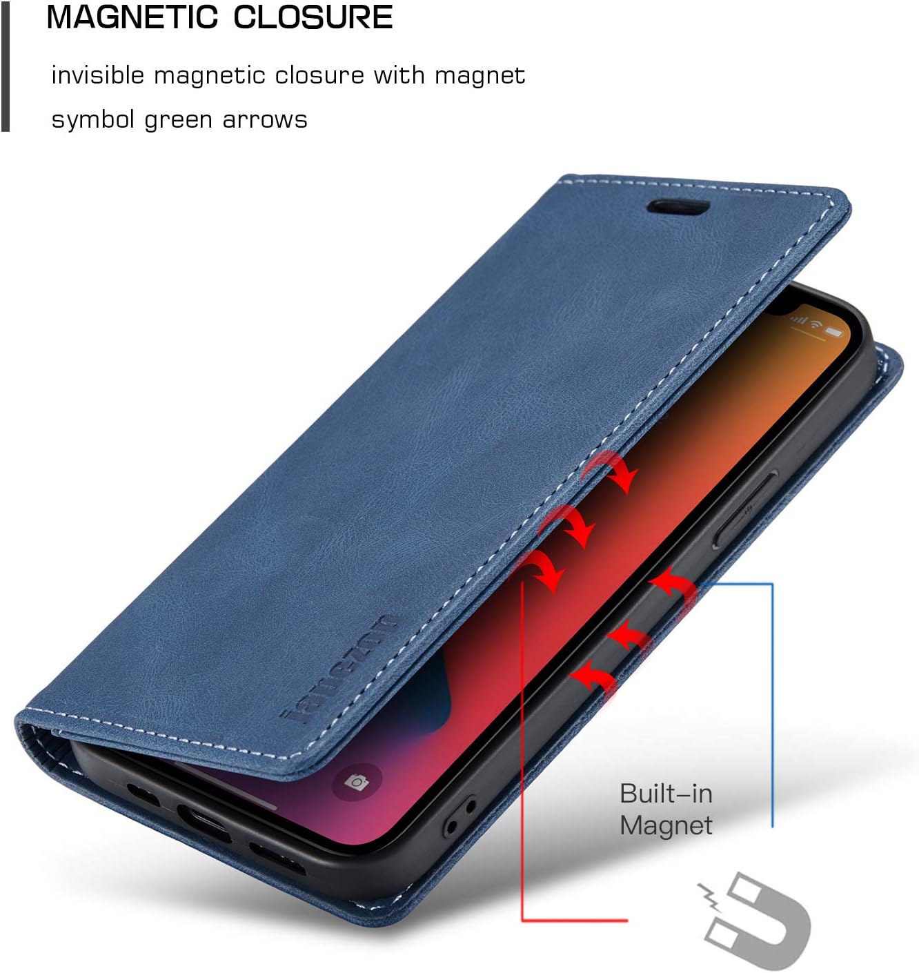 japezop iPhone 12 Mini Wallet Case with [RFID Blocking],Blue