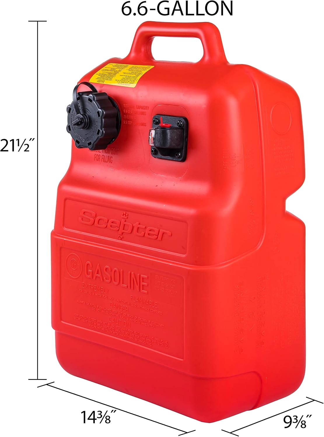 Scepter 3.2 Gallon Portable Marine Gas Can, Boat Fuel Tank with Top Handle | Underseat Design, 2-Way Vented Cap, Built-In Fuel Gauge and Pick-Up, EPA & CARB Compliant, 14"L x 10.5"W x 9"H (08576)