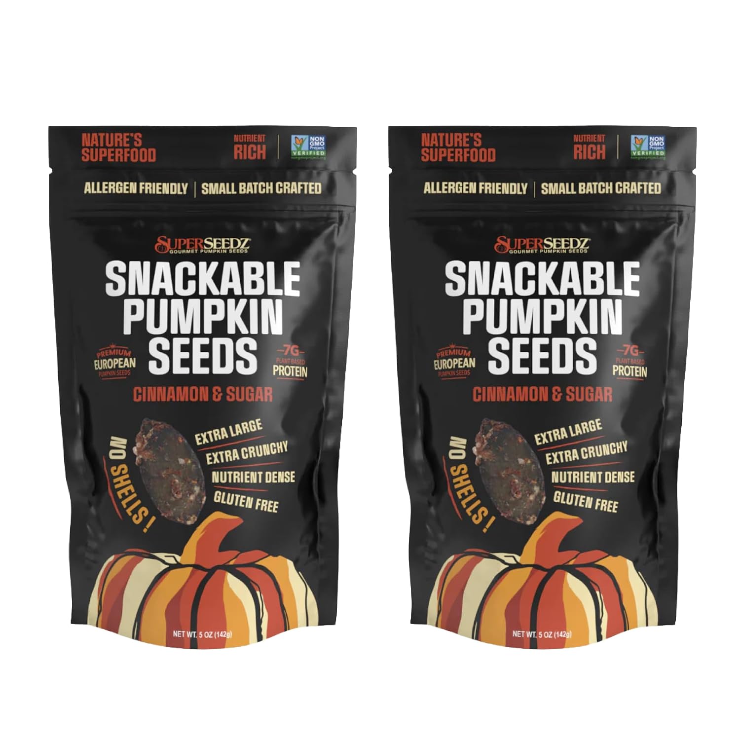 SuperSeedz Dry Roasted Pumpkin Seeds with Sea Salt w/8g Protein (5oz Bag) | Nn-GMO, Gluten-Free, Keto Snacks – Nut-Free & School Friendly Organic Pumpkin Seeds – Large European No Shell Pepitas