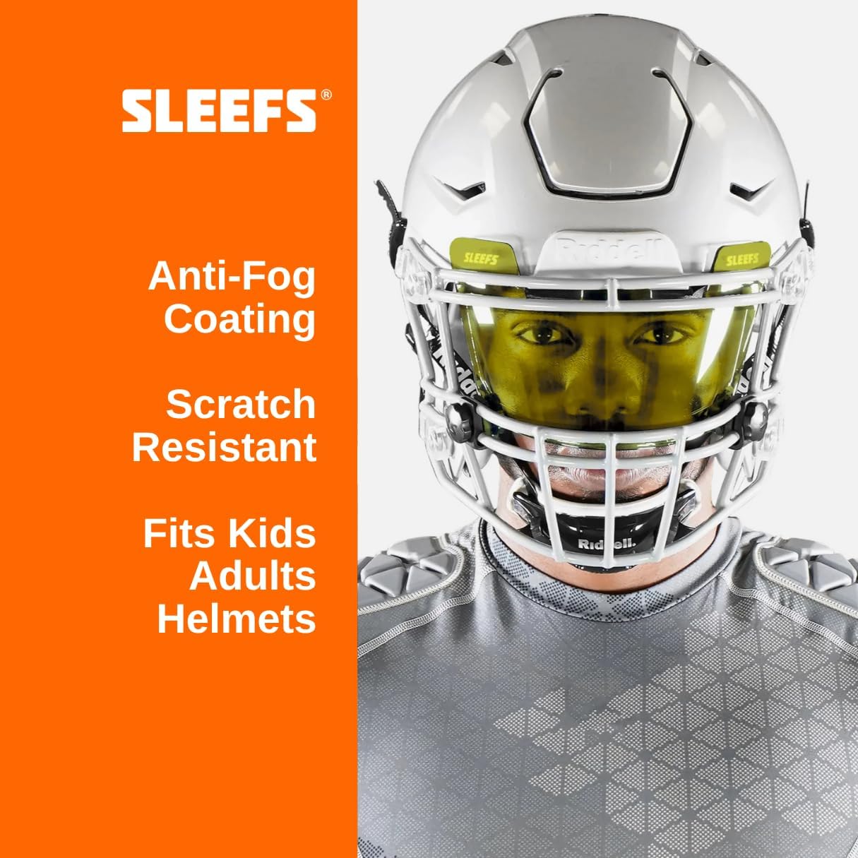 SLEEFS Clear Football Visor for Helmet - Professional Football Visor - Face & Eye Shield - Fits Youth & Adult Helmets - Includes Quick Visor Clips