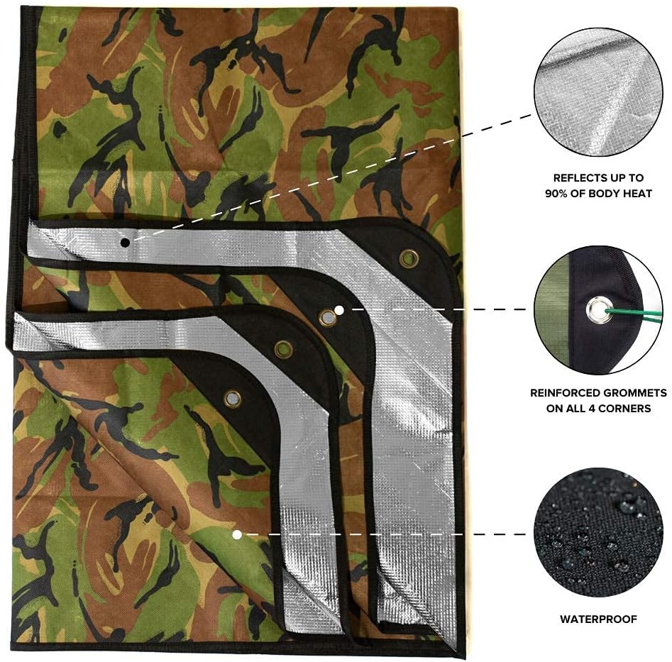 Arcturus Insulated Tarp, Reusable Heavy Duty Thermal Survival Blanket – 60x82in, Reflects 90% Body Heat, Waterproof, Windproof, 3-Layer Design, Reinforced Grommets, Olive Green | Reflective Mylar, Waterproof & Windproof, Reinforced Grommets for Tarp Setu…