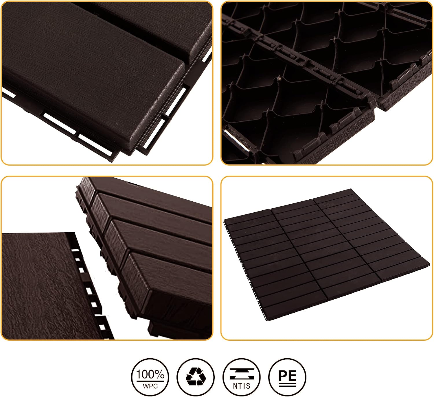 ASTEROUTDOOR Interlocking Deck Tiles Plastic Waterproof Outdoor Flooring 12" x 12" for Patio Garden Deck Poolside Indoor Outdoor, 10 pcs, Gray