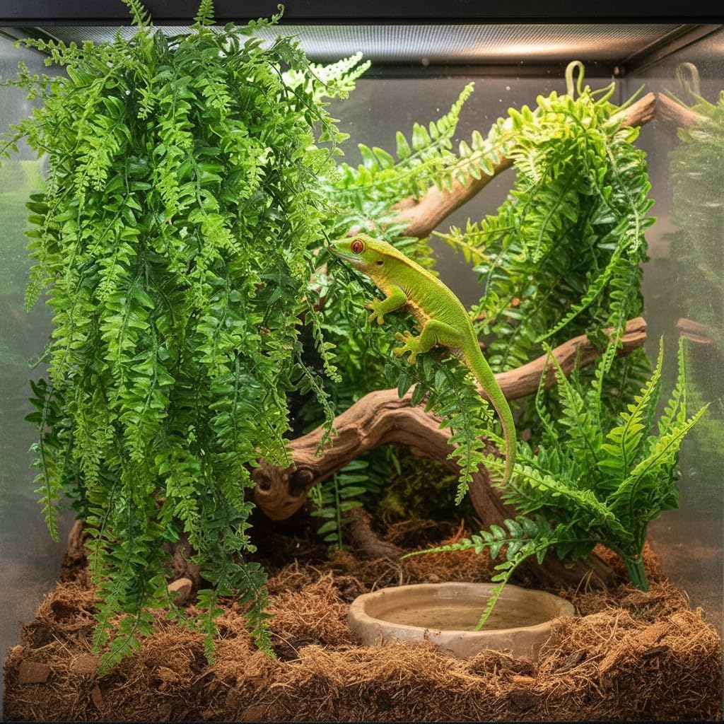 PINVNBY Reptile Plants Hanging Fake Vines Boston Climbing Terrarium Plant with Suction Cup for Bearded Dragons Lizards Crested Gecko Snake Hermit