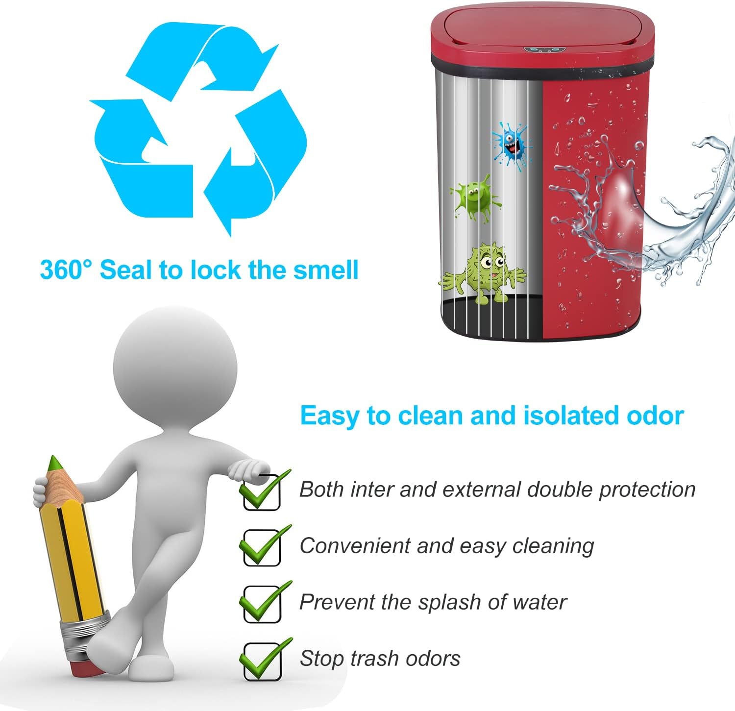 Kitchen Trash Can | Stainless Steel 13 Gallon Trash Can | 50L Touch Free Garbage Can with Lid | Electronic Sensor High Capacity Trash Bin for