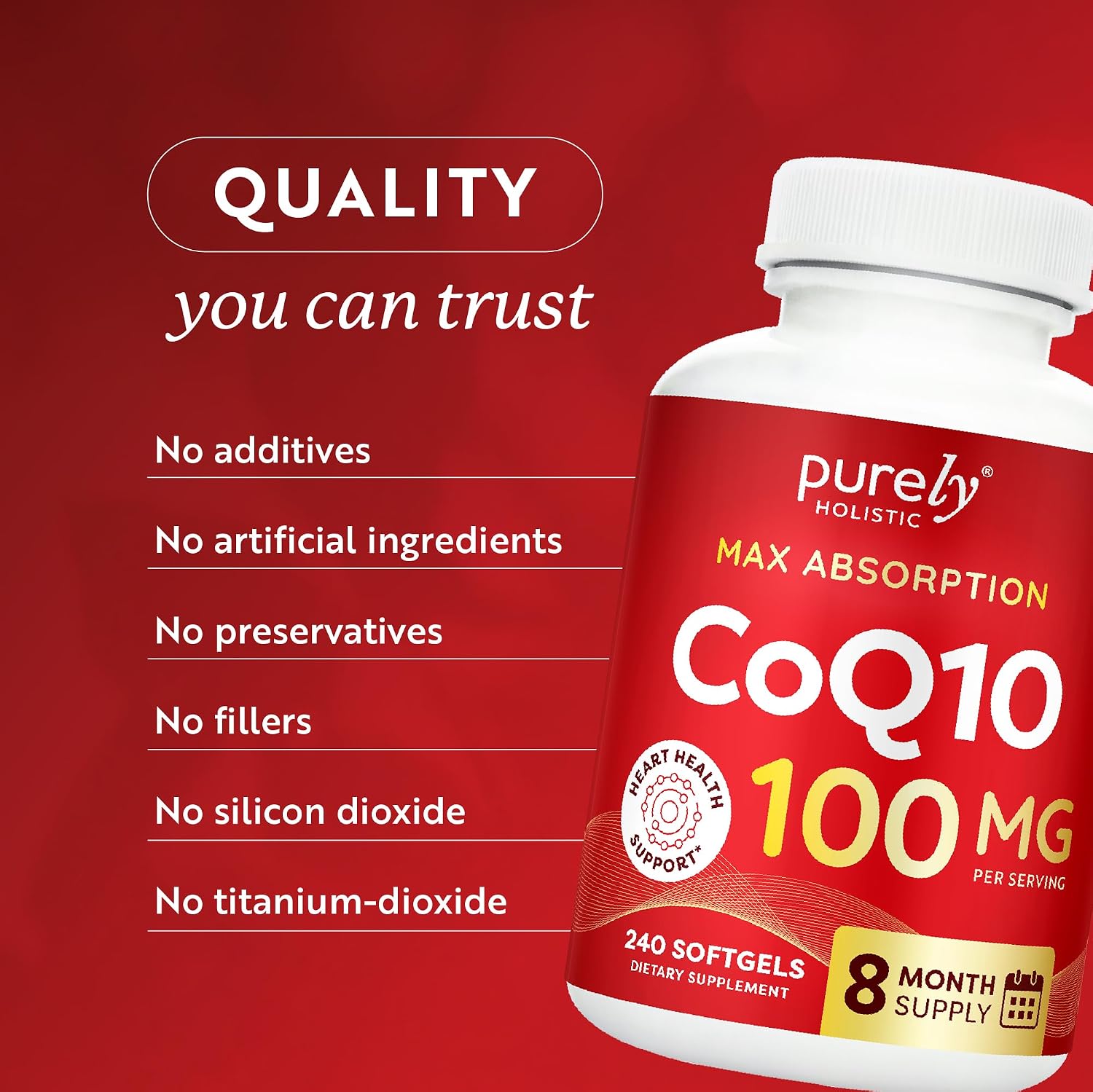 CoQ10 100mg Softgels, Heart Health Support, 8 Month Supply, High Absorption | Coenzyme Q10 for Energy Levels & Vitality Support, Co Q 10 Supplement