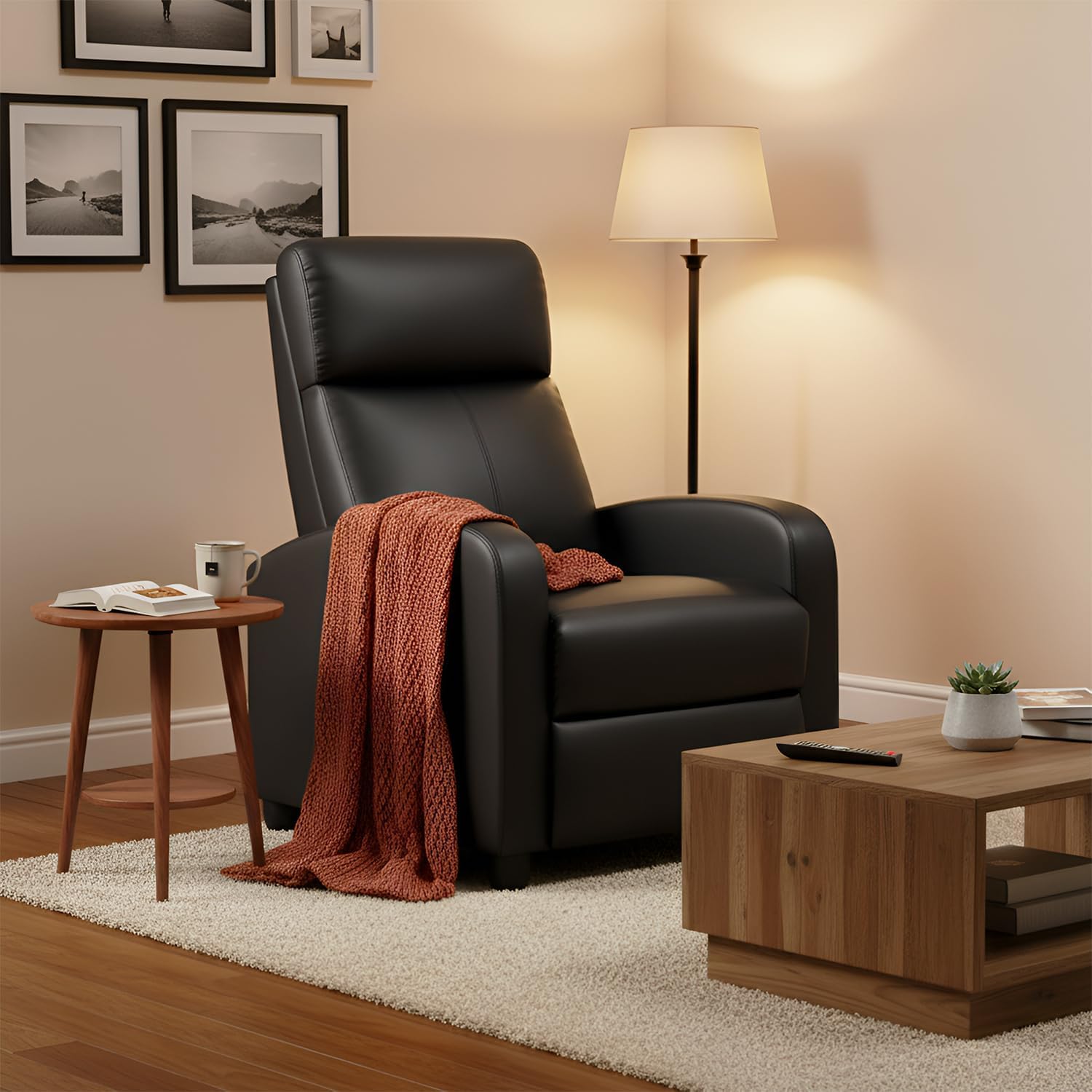 FDW | Recliner Chair | with 2 Point Massage Function | Black, PU Leather