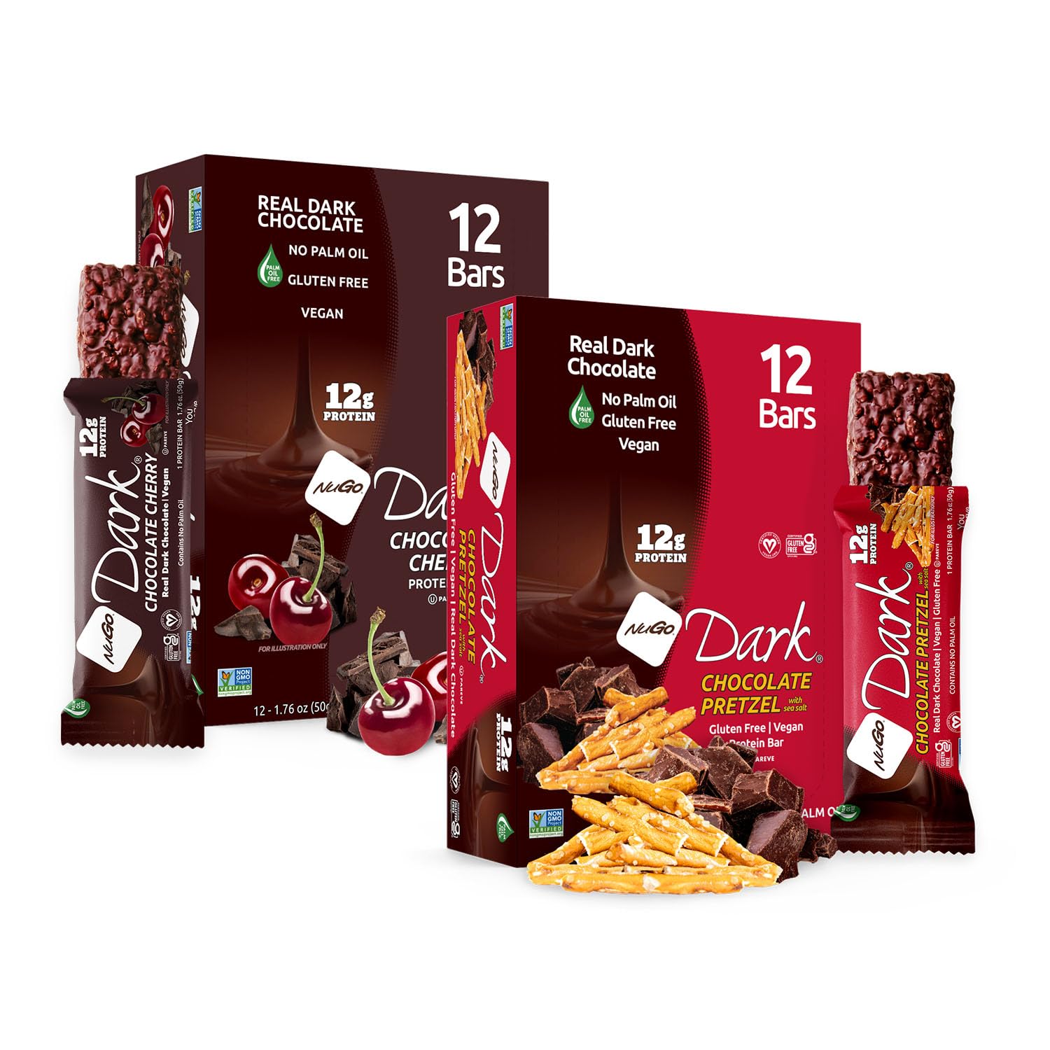 NuGo Dark, Mint Chocolate Chip, 13g Vegan Protein Bar, Gluten Free, 24 CT
