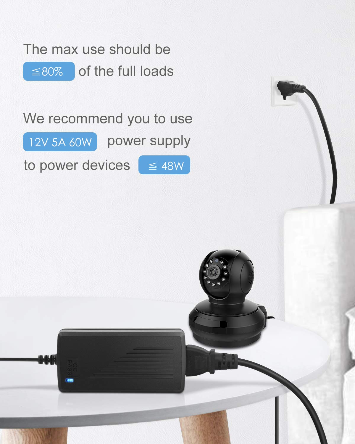 ALITOVE DC 12V 5A Power Supply Adapter Converter Transformer 60W AC 100-240V Input with 5.5x2.5mm DC Output Jack for 5050 3528 LED Strip Module Light