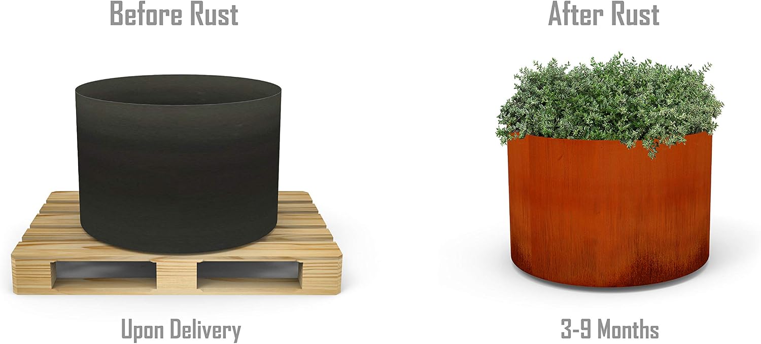 Plantercraft Large Round Planters for Outdoor Plants - 24 Inch Corten Steel Planter for Patio