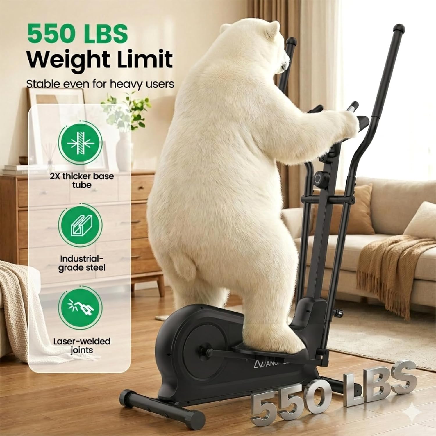 ANCHEER Elliptical Exercise Machine for Home, Foldable Magnetic Elliptical Trainer with 16" Stride, 16 Resistance Levels, Adjustable Pedals, LCD Monitor & Pulse Sensor, 550 LBS Weight Capacity
