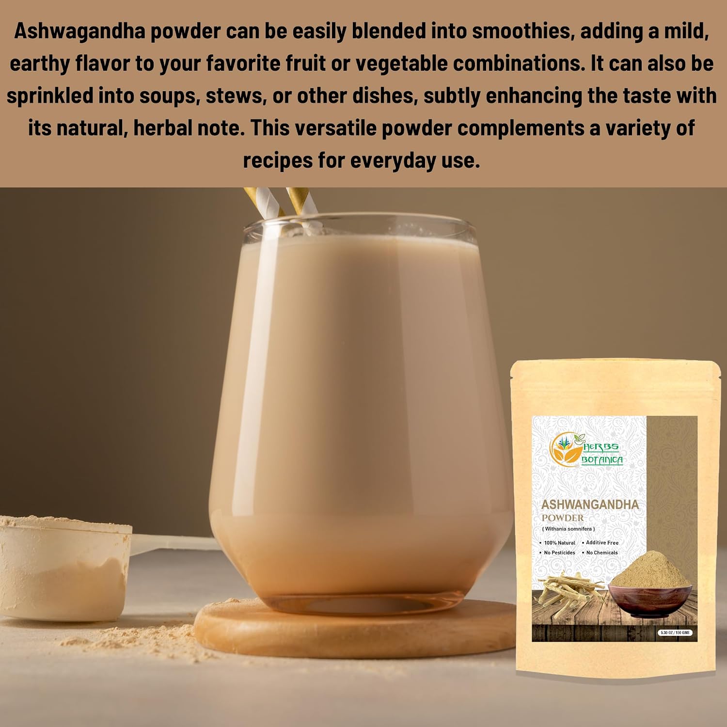 Herbs Botanica Ashwagandha Root Powder Withania Somnifera Powder Ashwaganda Ayurvedic Herbal Supplement Support and Strength 5.3 oz