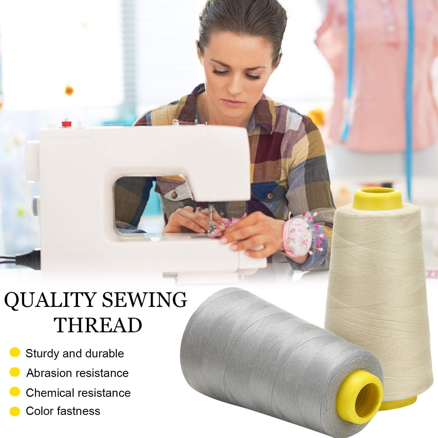 BBTO 6 Rolls 3000 Yard Each Serger Thread Polyester Cones Spool Thread for Sewing Serger Overlock Quilting Sewing Machine (Black, White, Beige, Grey