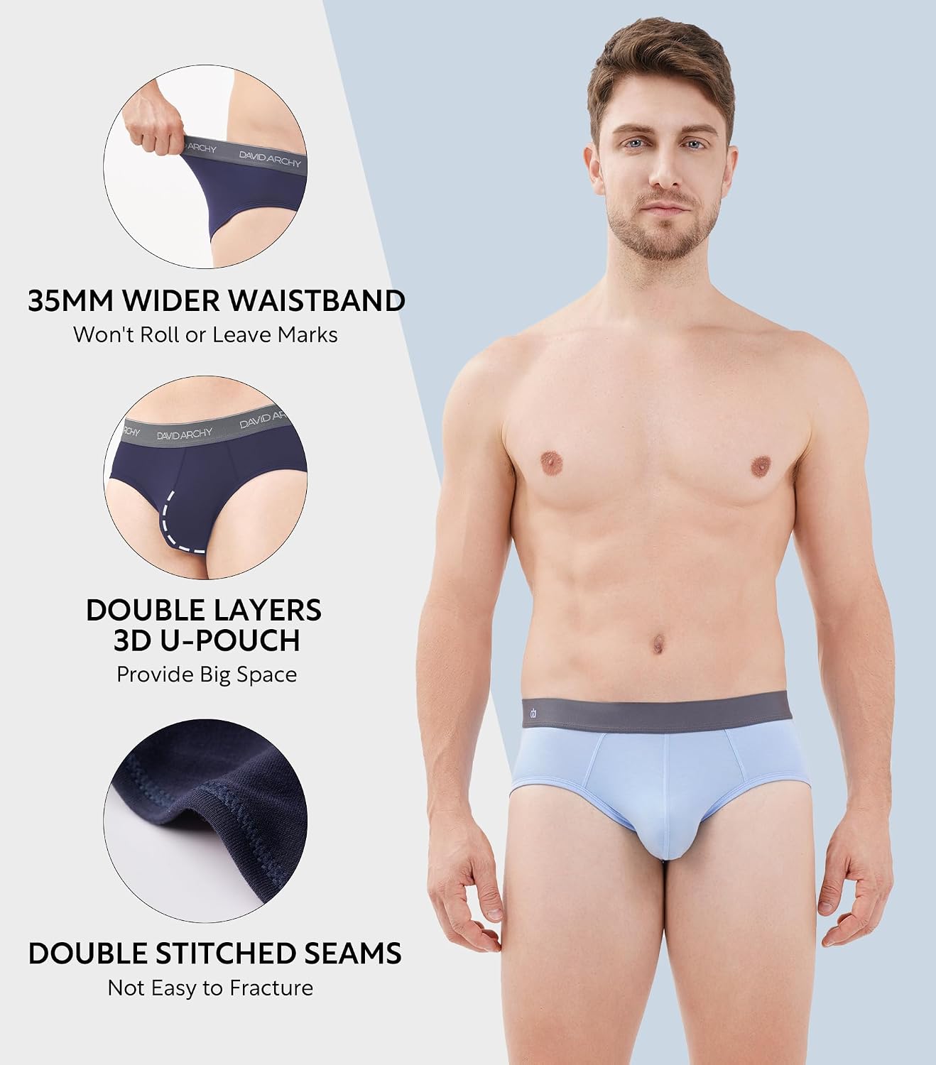 DAVID ARCHY Men's Bamboo Rayon Briefs Underwear Breathable Support Pouch