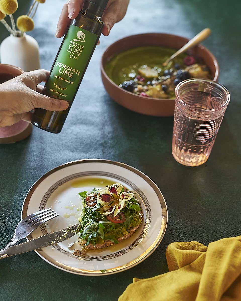 White Lemon Balsamic Vinegar - Gourmet Barrel Aged Infused Balsamic Vinegar - Great for Dressing Dipping Glazing - No Artificial Flavors or Added Sugar - Made in Texas (8.5 oz)
