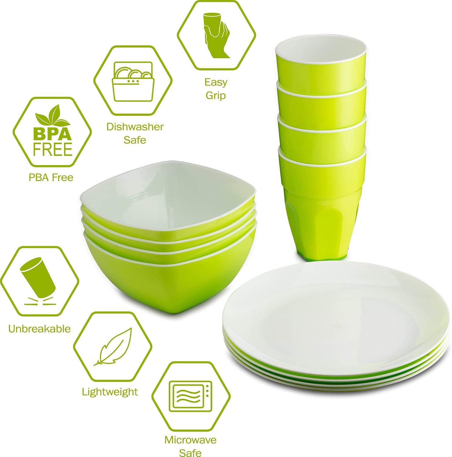 Reusable Plastic Dinnerware Set (12pcs) – Ideal For Kids. Fancy Hard Plastic Plates