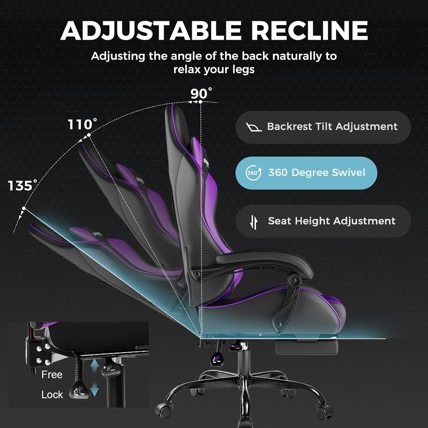 GTPLAYER Gaming Chair, Computer Chair with Footrest and Lumbar Support