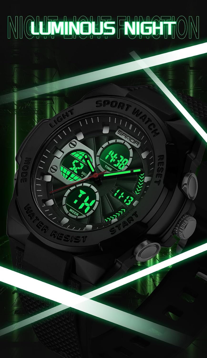 FANMIS Men's Digital Sport Watch Military LED Alarm Waterproof Quartz Watch | Tactical Outdoor Sport Watch Multi Function Led Display Alarm Stopwatch Date Quartz Rugged Style Daily Water Resistance