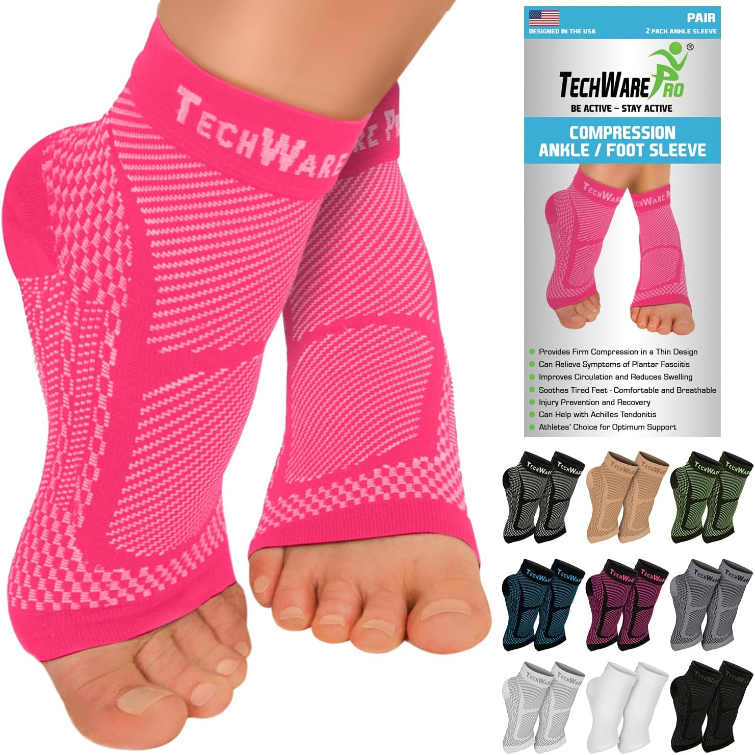Ankle Brace Compression Sleeve - Plantar Fasciitis Sock. Relieves Achilles Tendonitis. Foot Arch Support Reduces Joint Pain, Swelling & Heel Spur Pain. Injury Recovery Braces for Sports