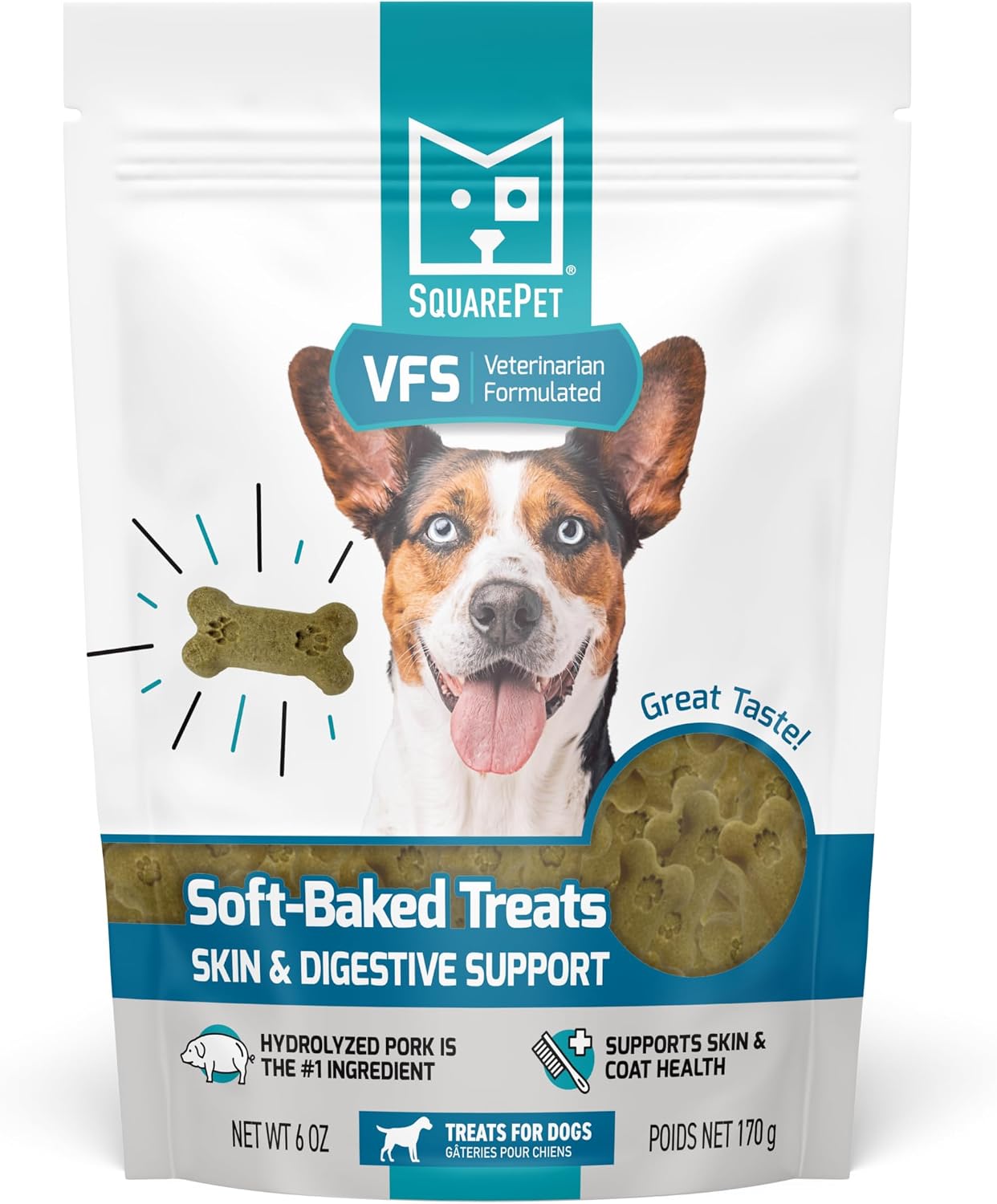 SquarePet VFS® Skin and Digestive Support Soft-Baked Treats for Dogs 6oz – Hydrolyzed – Limited Ingredient – All Natural – Made in USA
