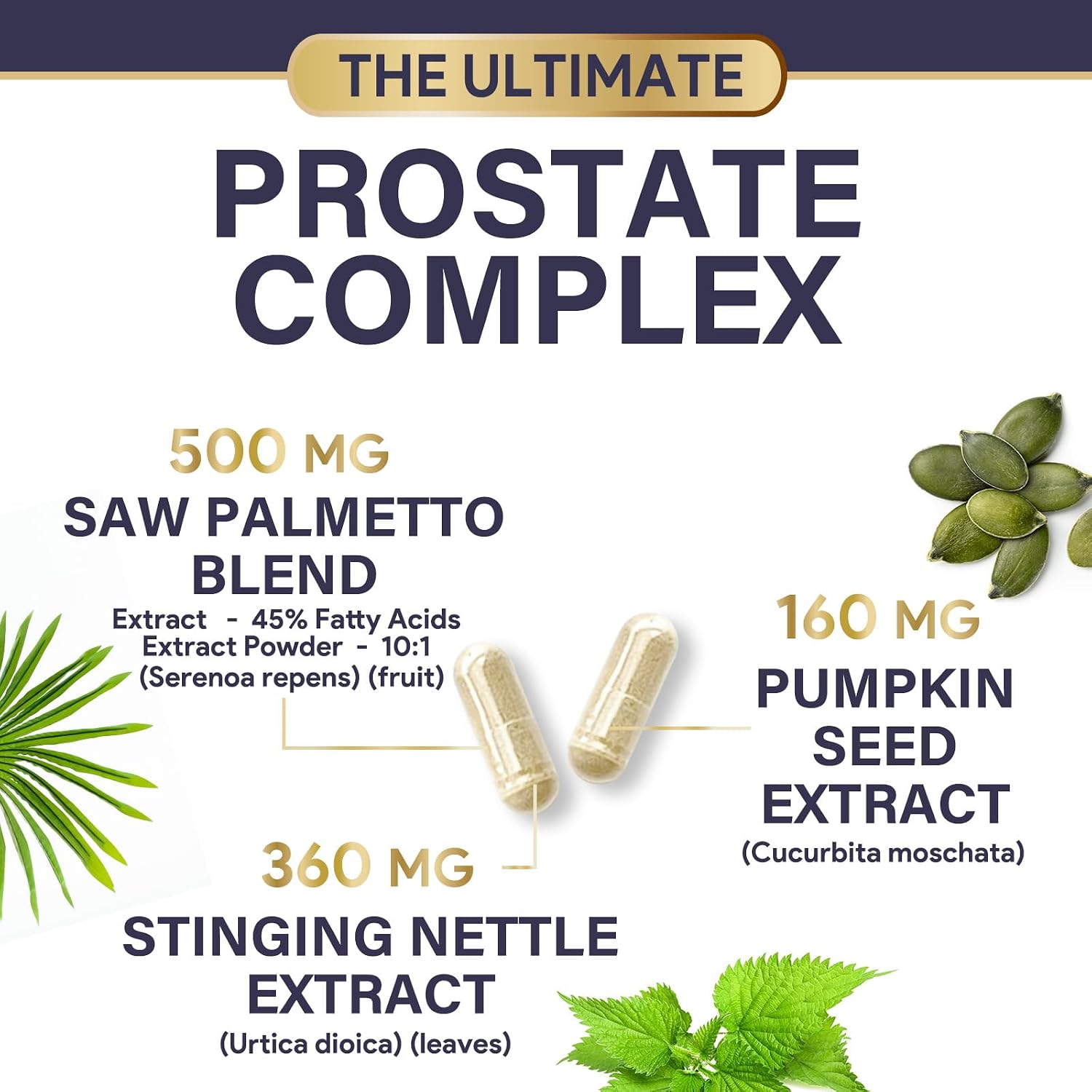 Prostate Health Supplements for Men - 3X Strength with Saw Palmetto Blend Stinging Nettle Root & Pumpkin Seed Support Complex - Supports Bathroom Trips Prostate & Urinary Health - 60 Capsules