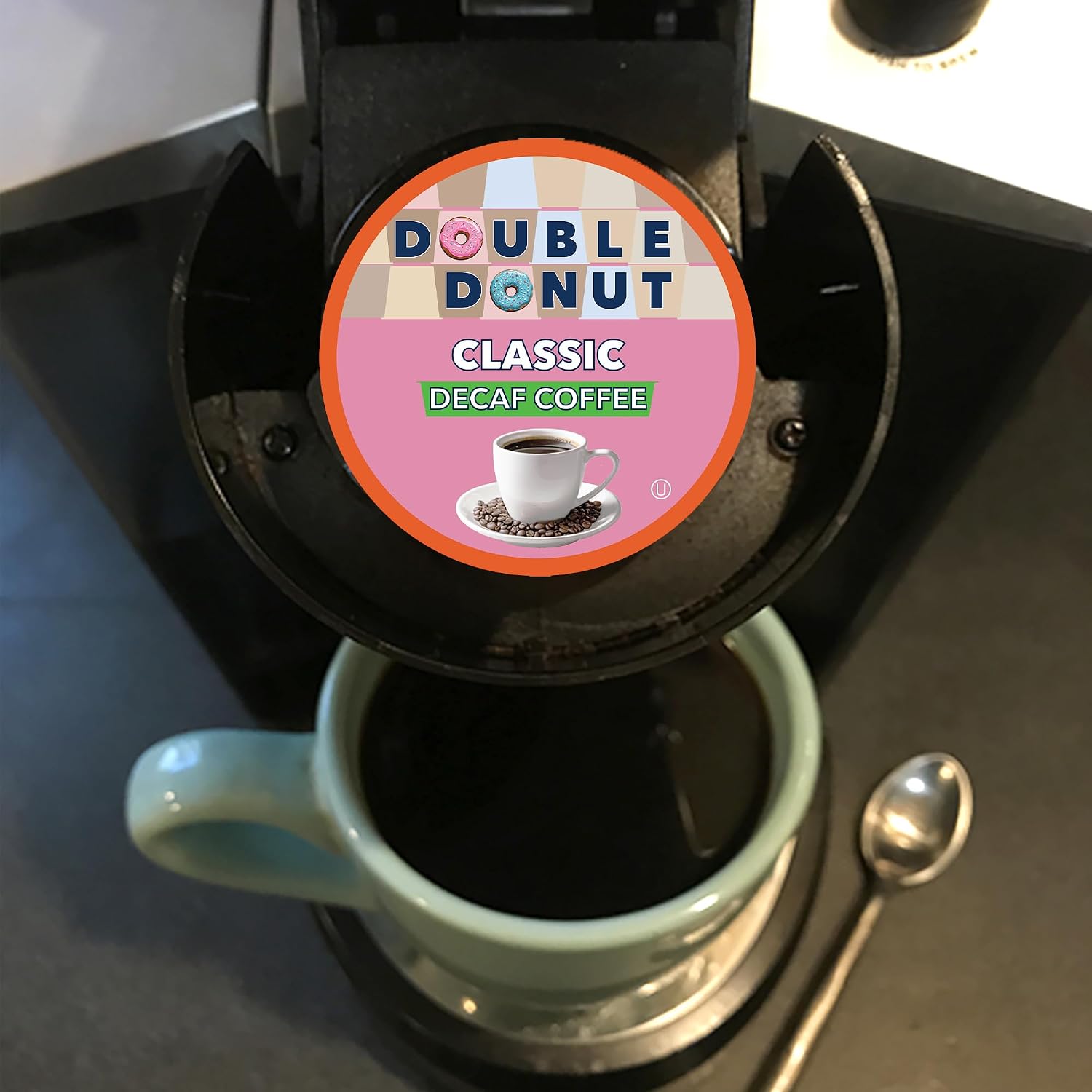 Double Donut Coffee Double Donut Medium Roast Decaf Coffee Pods, Classic, for Keurig K-Cup Machines, 24 Single-Serve Capsules per Box